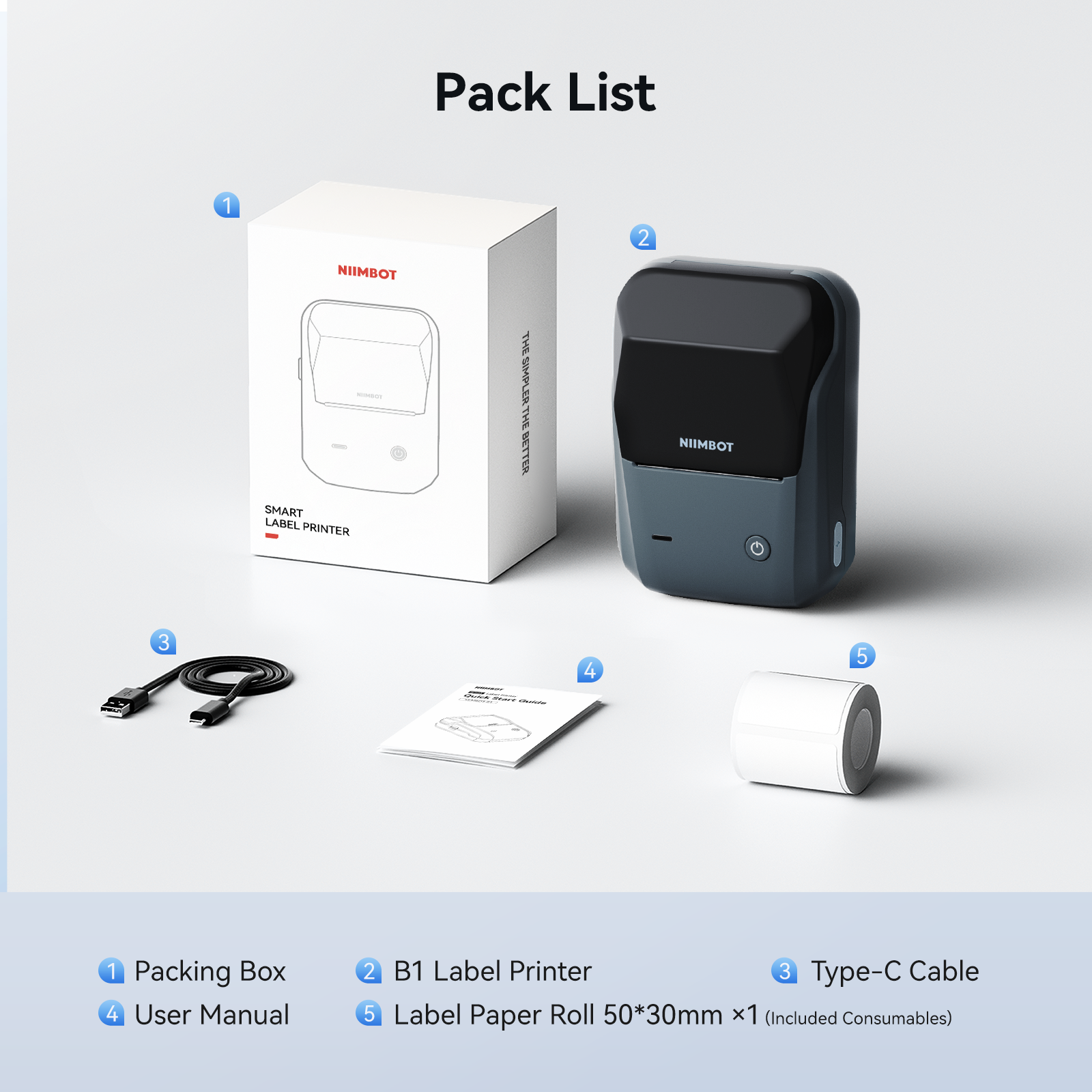 NB493 - NIIMBOT - B1 - PORTABLE THERMAL LABEL BLUETOOTH PRINTER INCL FREE WHITE LABEL (50X30MM)