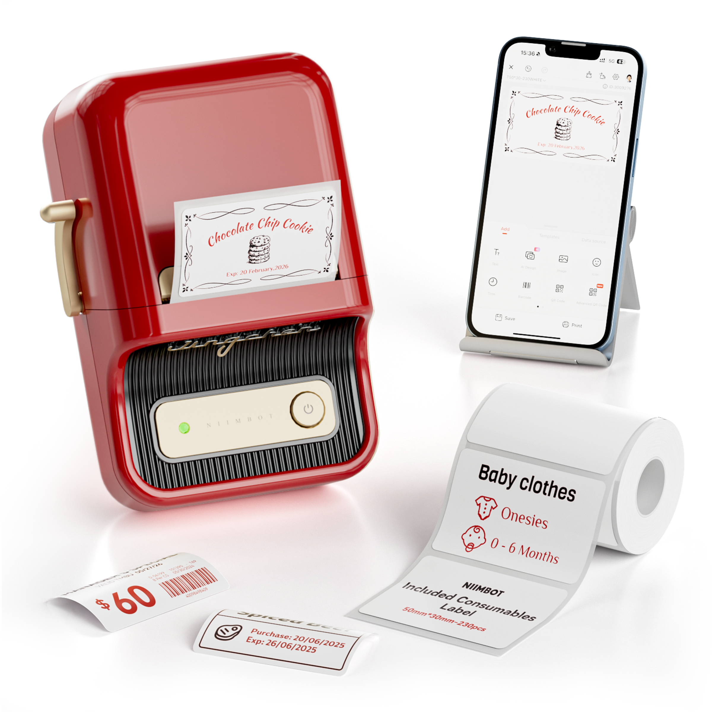NB607 - NIIMBOT - B21_PRO - 300DPI - PORTABLE THERMAL LABEL BLUETOOTH PRINTER INCL FREE LABEL ROLL (50X30MM)