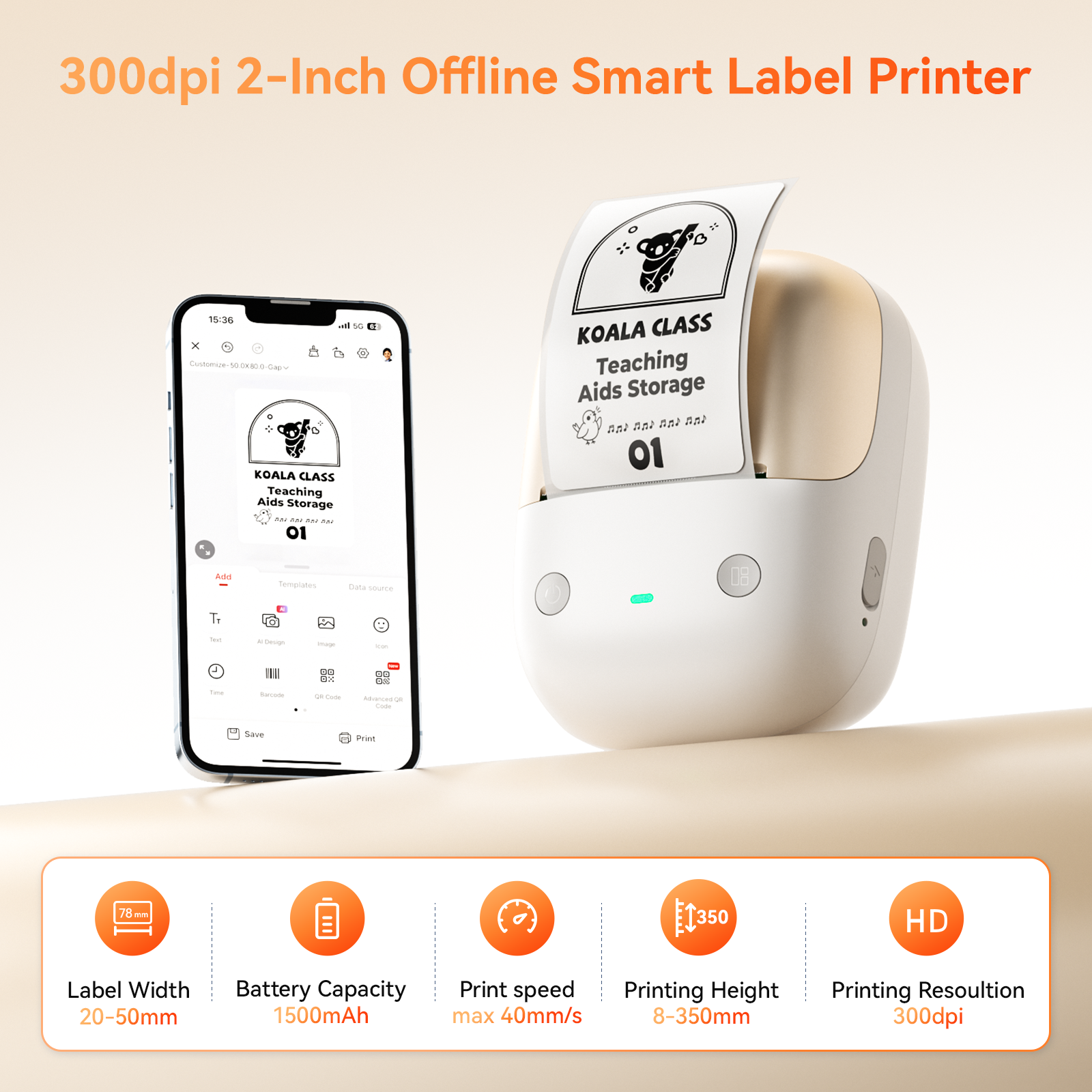 NB808 - NIIMBOT - B2_PRO - 300DPI - PORTABLE THERMAL LABEL PRINTER INCL FREE LABEL (50x30MM)