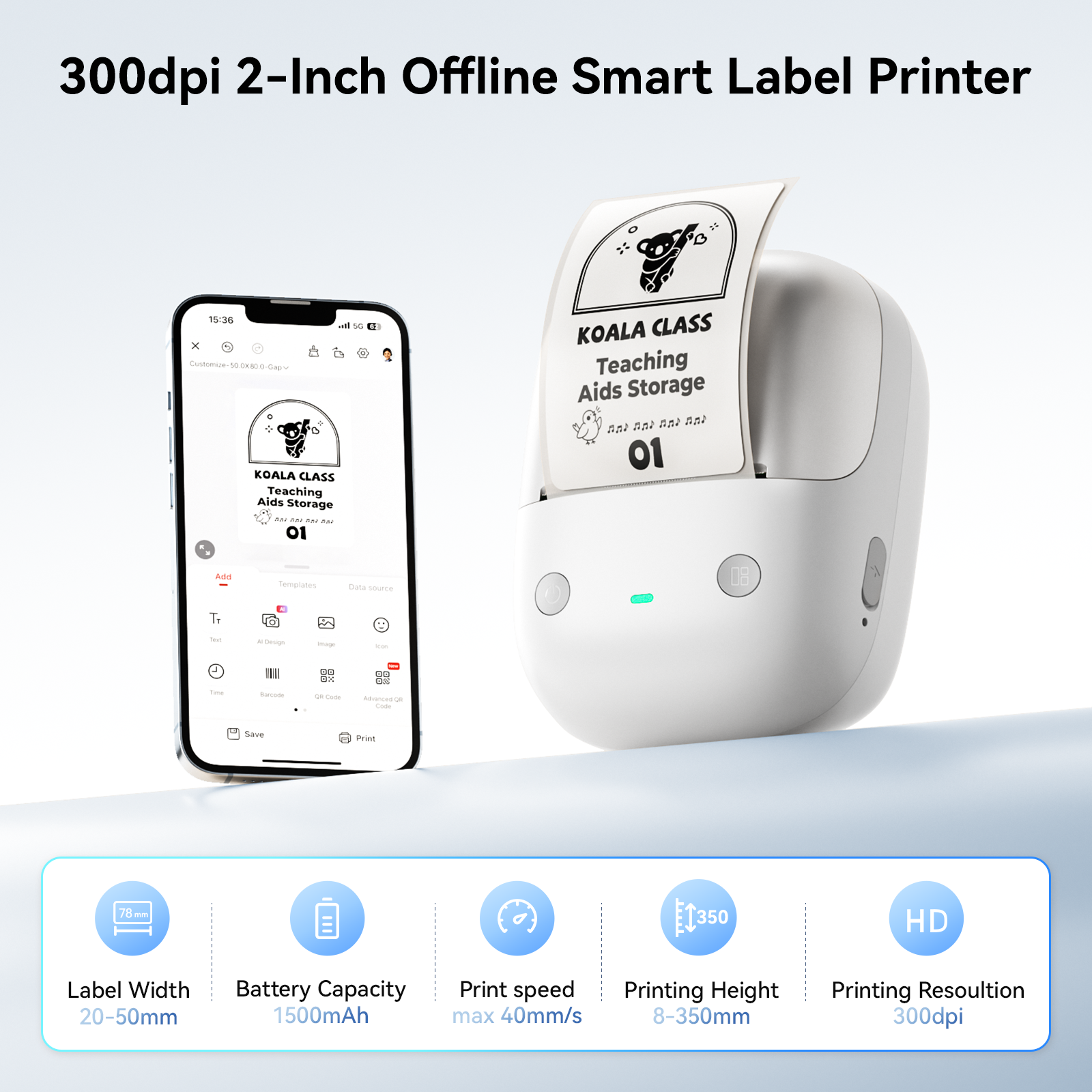 NB808 - NIIMBOT - B2_PRO - 300DPI - PORTABLE THERMAL LABEL PRINTER INCL FREE LABEL (50x30MM)
