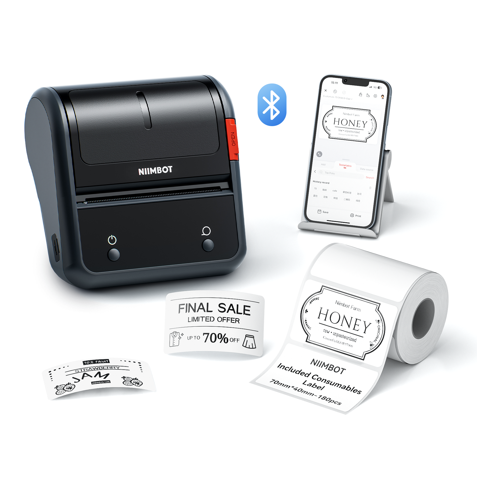 NB119 - NIIMBOT - B3S_PRO - PORTABLE THERMAL LABEL BLUETOOTH PRINTER INCL FREE LABEL (70X40MM)