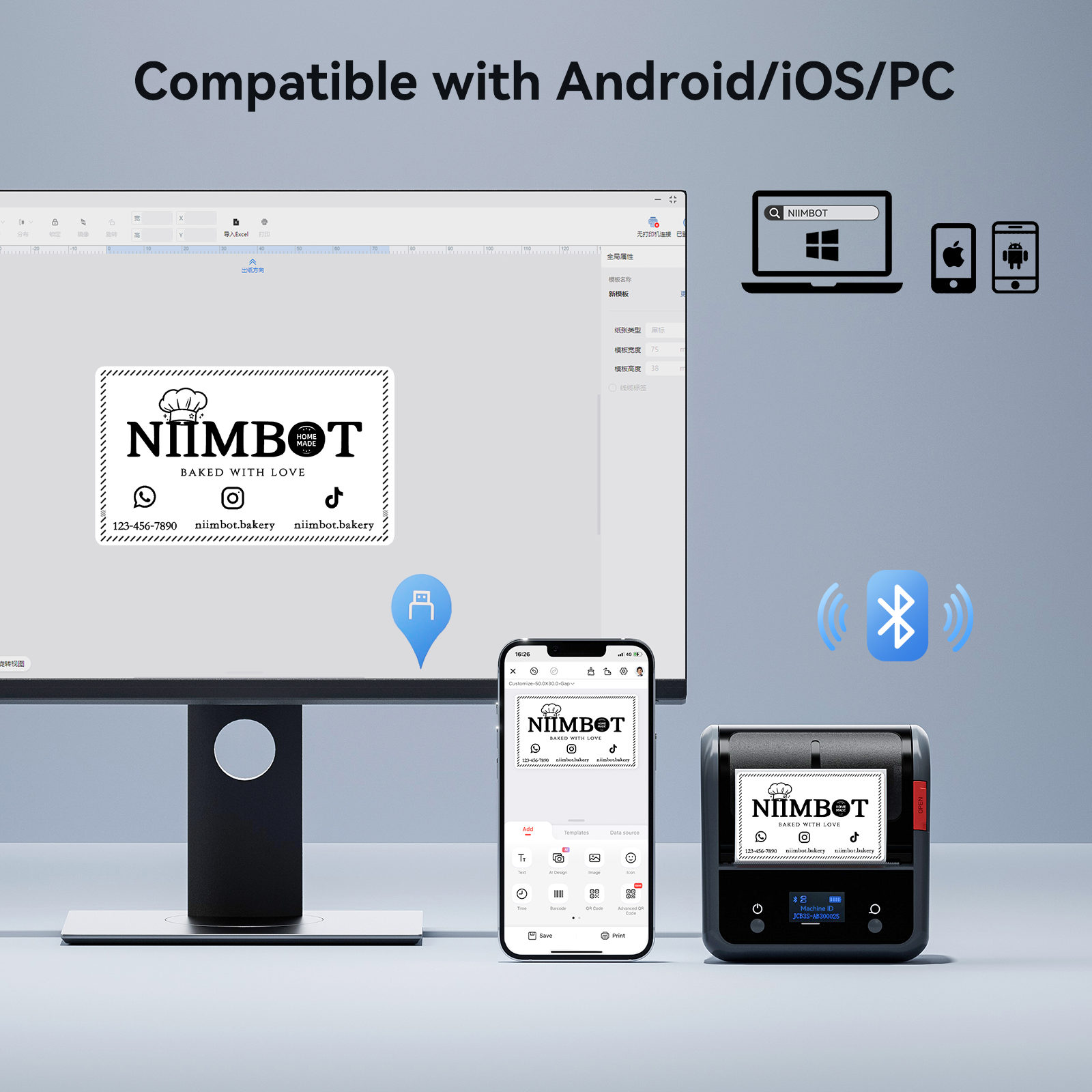 NB119 - NIIMBOT - B3S_PRO - PORTABLE THERMAL LABEL BLUETOOTH PRINTER INCL FREE LABEL (70X40MM)