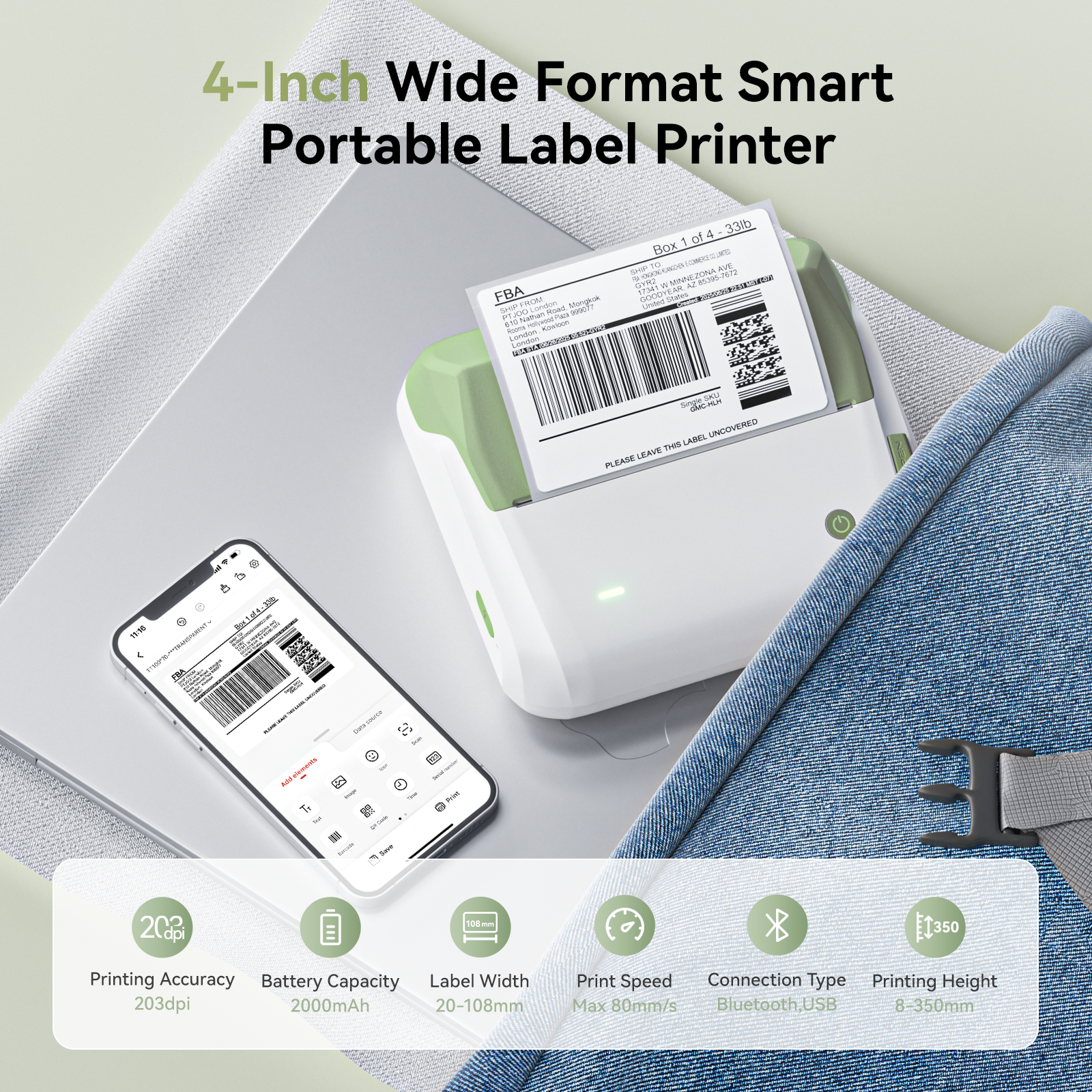 NB609 - NIIMBOT - B4 - BLUETOOTH SHIPPING THERMAL LABEL PRINTER INCL FREE LABEL ROLL