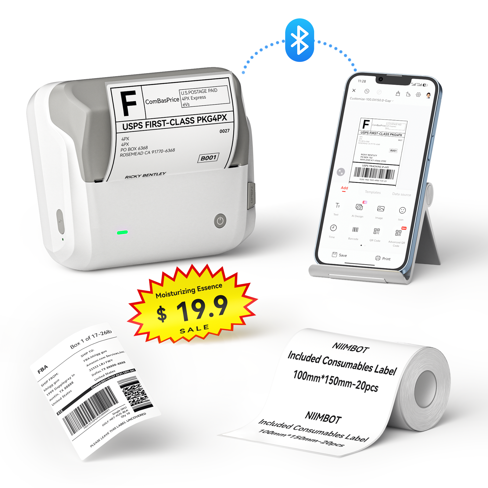 NB609 - NIIMBOT - B4 - BLUETOOTH SHIPPING THERMAL LABEL PRINTER INCL FREE LABEL ROLL