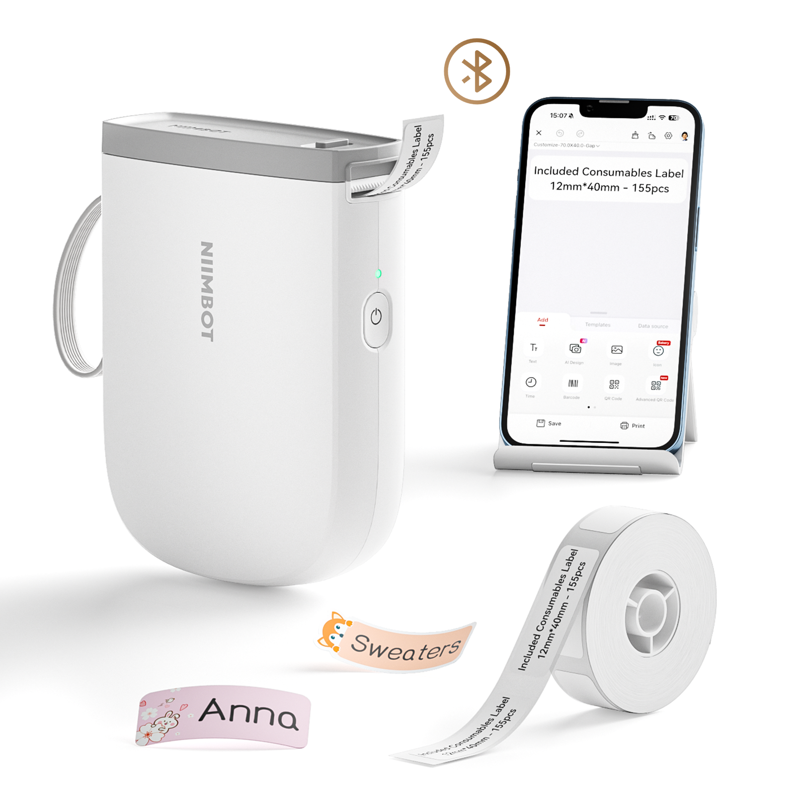 NIIMBOT - D11_H - 300 DPI - IMPRIMANTE D'ÉTIQUETTES BLUETOOTH PORTABLE AVEC ROULEAU D'ÉTIQUETTES OFFERT