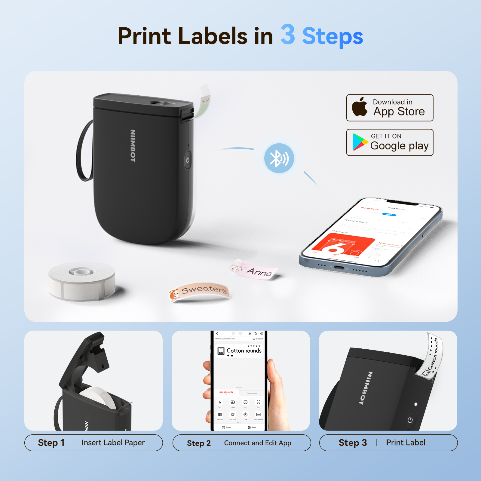 NB525 - NIIMBOT - D11_H - 300DPI - PORTABLE BLUETOOTH LABEL PRINTER INC FREE LABEL ROLL