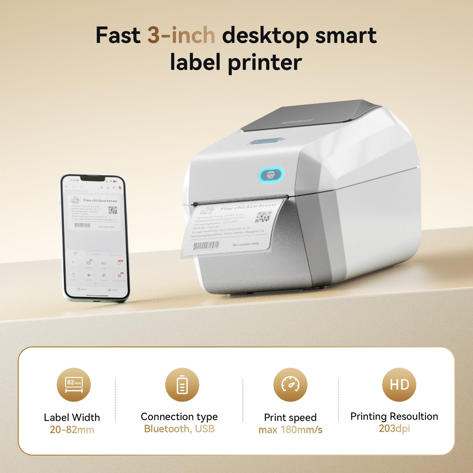 NIIMBOT - K3 - STAMPANTE PER ETICHETTE TERMICA BLUETOOTH PER AZIENDE - INCLUSO ROTOLO DI ETICHETTE DA 50*30 MM CON 900 ETICHETTE