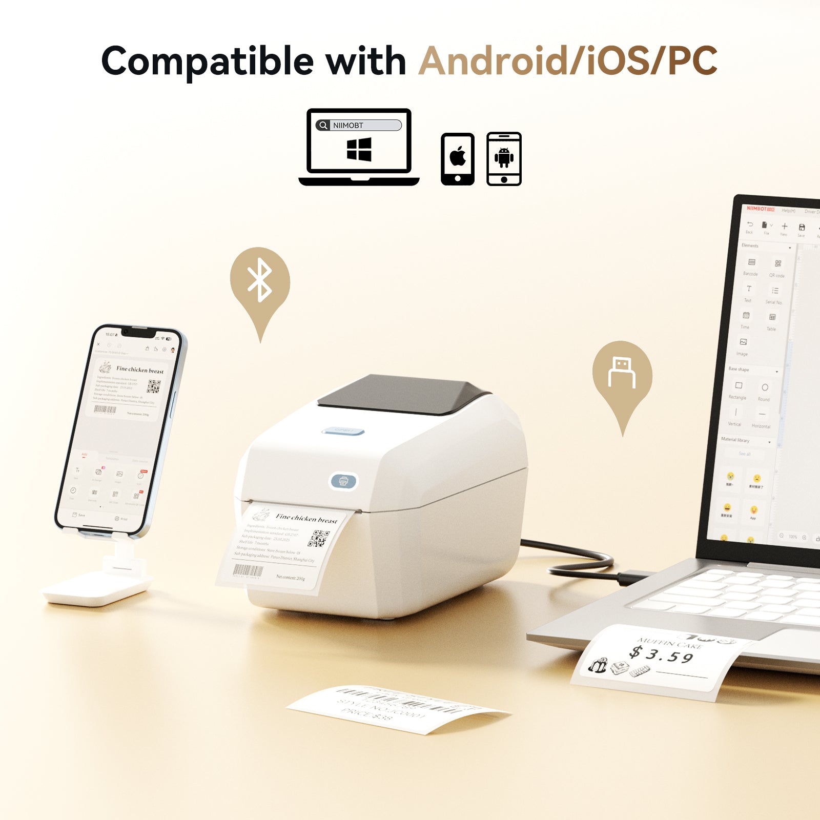 NIIMBOT - K3 - STAMPANTE PER ETICHETTE TERMICA BLUETOOTH PER AZIENDE - INCLUSO ROTOLO DI ETICHETTE DA 50*30 MM CON 900 ETICHETTE