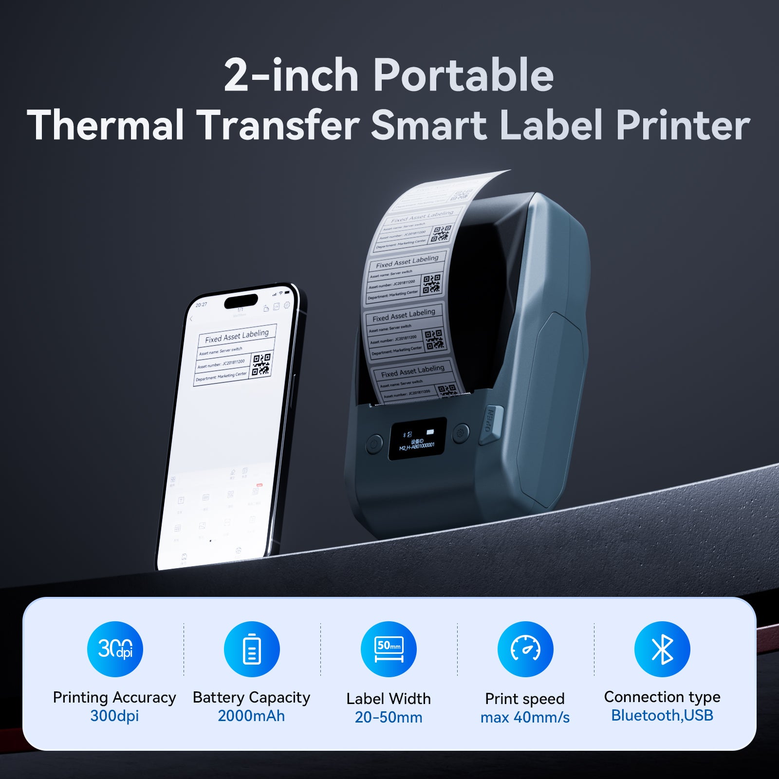 NB589 - NIIMBOT - M2_H - 300DPI THERMAL TRANSFER BLUETOOTH LABEL PRINTER - INCL BLACK RIBBON CARTRIDGE & WHITE 50X30MM LABEL