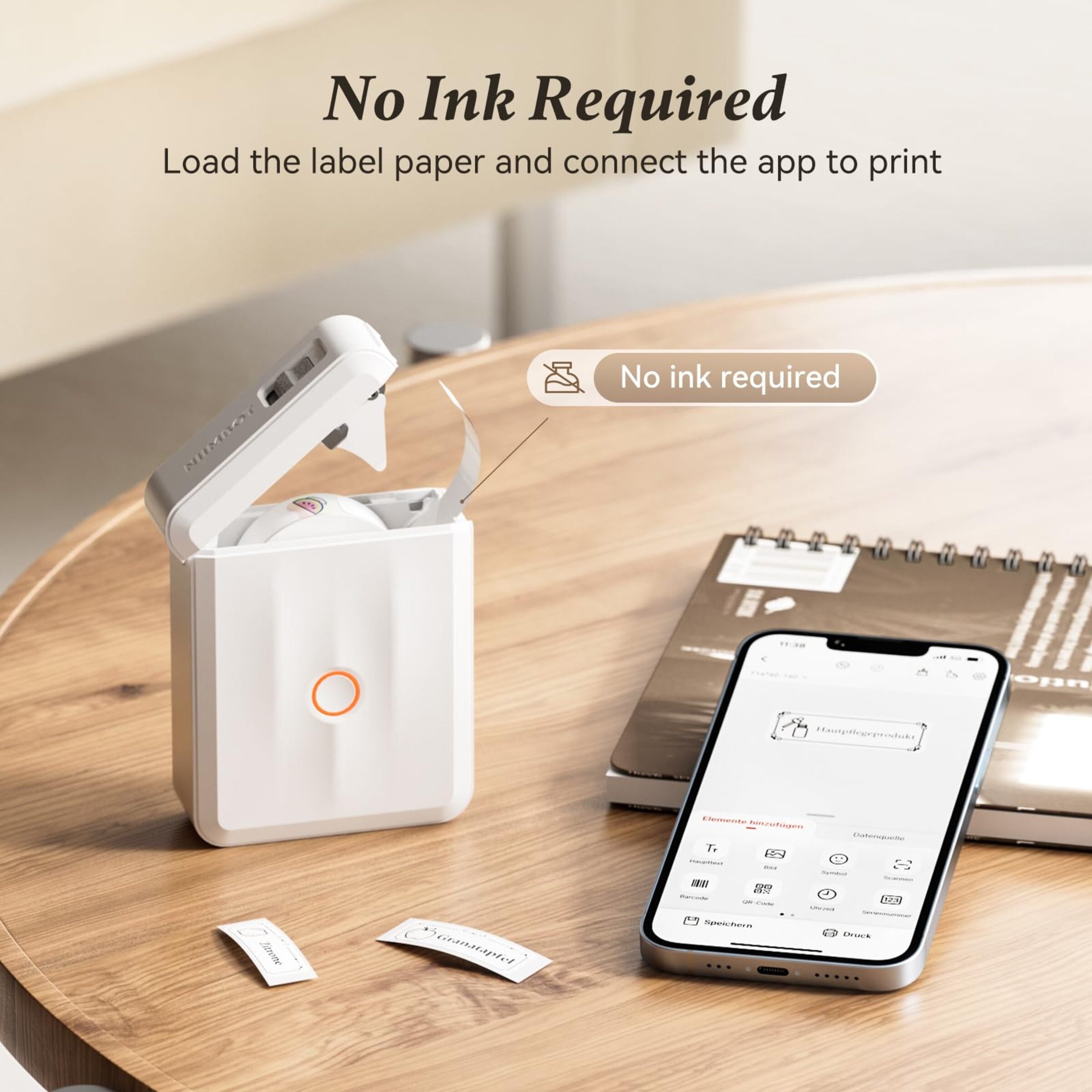 NB524 - NIIMBOT - D110_M - PORTABLE BLUETOOTH LABEL PRINTER INCL FREE LABEL ROLL (12X40MM)