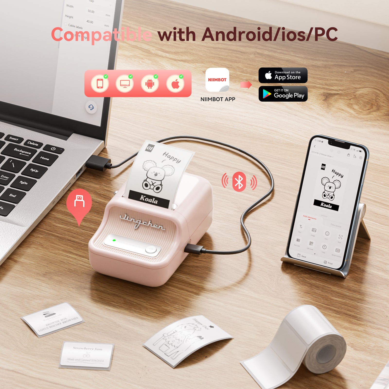 NB109 - NIIMBOT - B21S - PORTABLE THERMAL LABEL BLUETOOTH PRINTER INCL FREE LABEL (50X30MM)