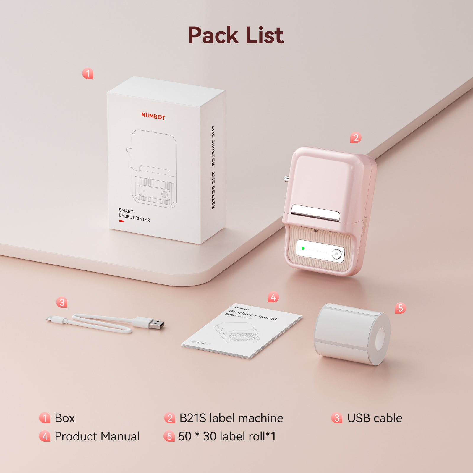 NB109 - NIIMBOT - B21S - PORTABLE THERMAL LABEL BLUETOOTH PRINTER INCL FREE LABEL (50X30MM)