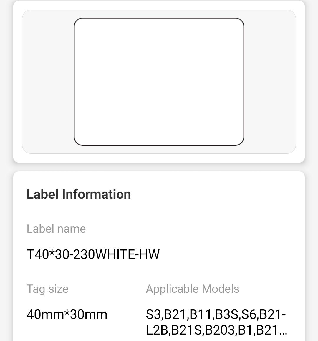 NB111 - NIIMBOT - B1 / B21 / B3S / B4 - 40X30MM - 230 WHITE LABELS