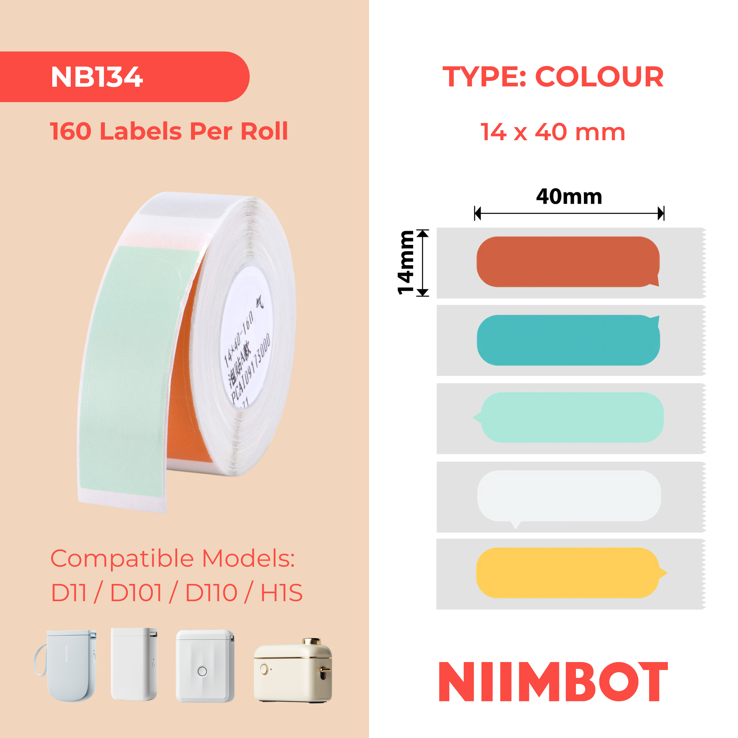 NB134 - NIIMBOT - D11 / D101 / D110 / H1S - 14X40MM - 160 BUBBLE A LABELS