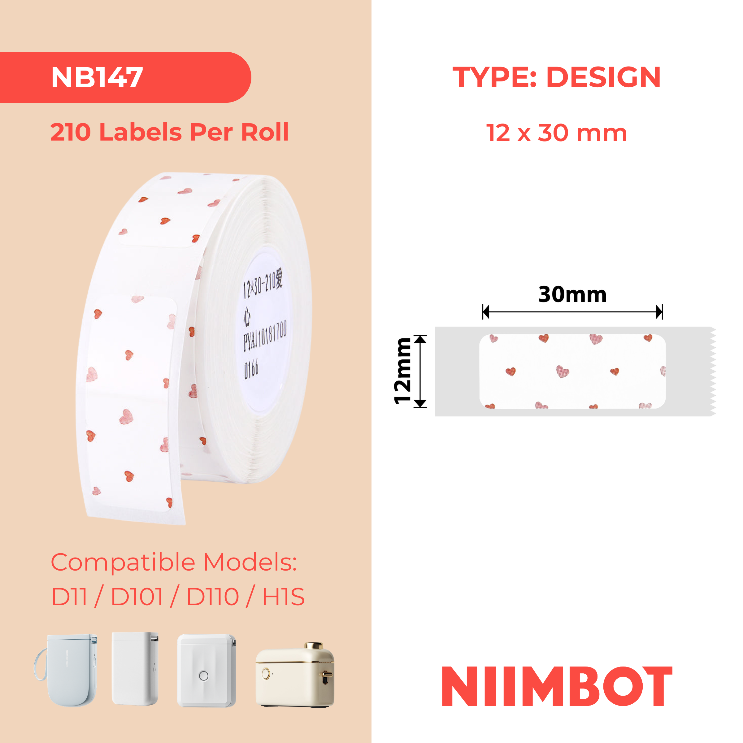 NB147 - NIIMBOT - D11 / D101 / D110 / H1S - 12X30MM - 210 LOVE LABELS