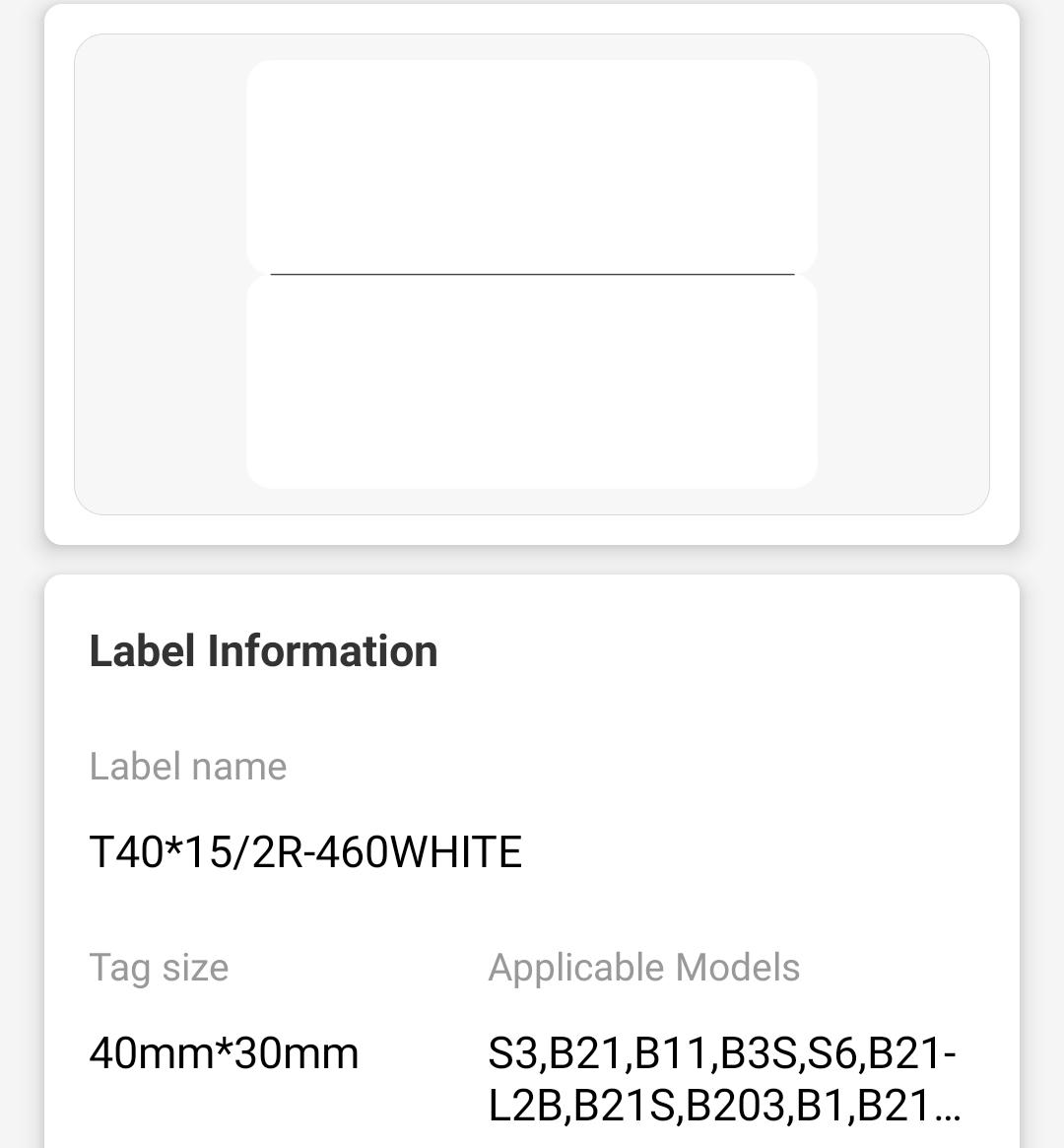 NB186 - NIIMBOT - B1 / B21 / B3S / B4 - T40X15MM/2R - 460 ETICHETTE PER ROTOLO - BIANCO