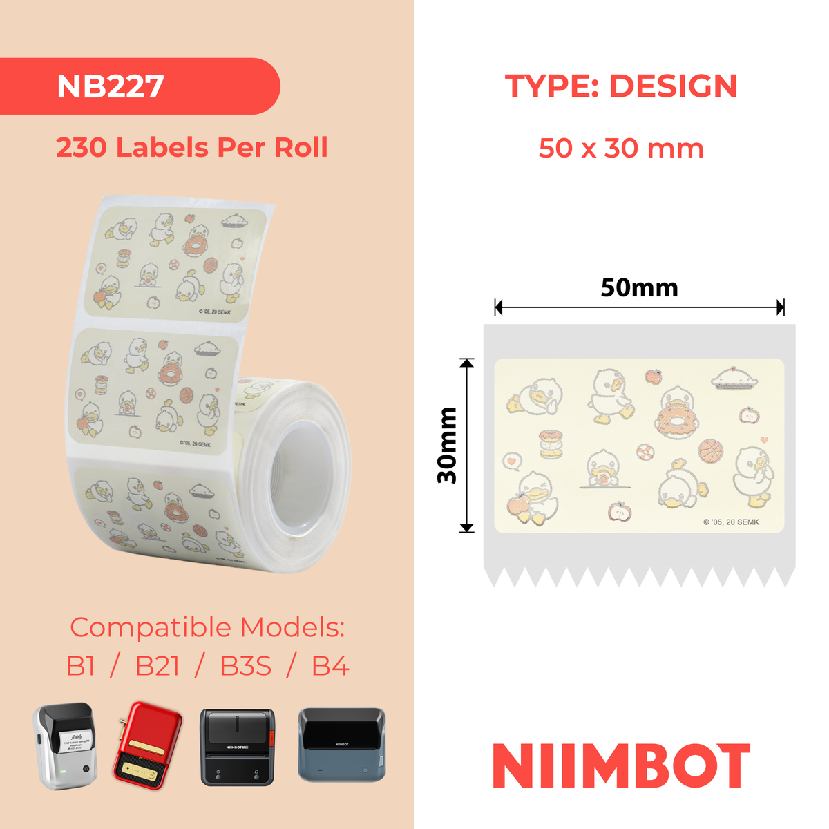NIIMBOT - B Range - 50x30mm - Light Yellow Duck - 230 Labels