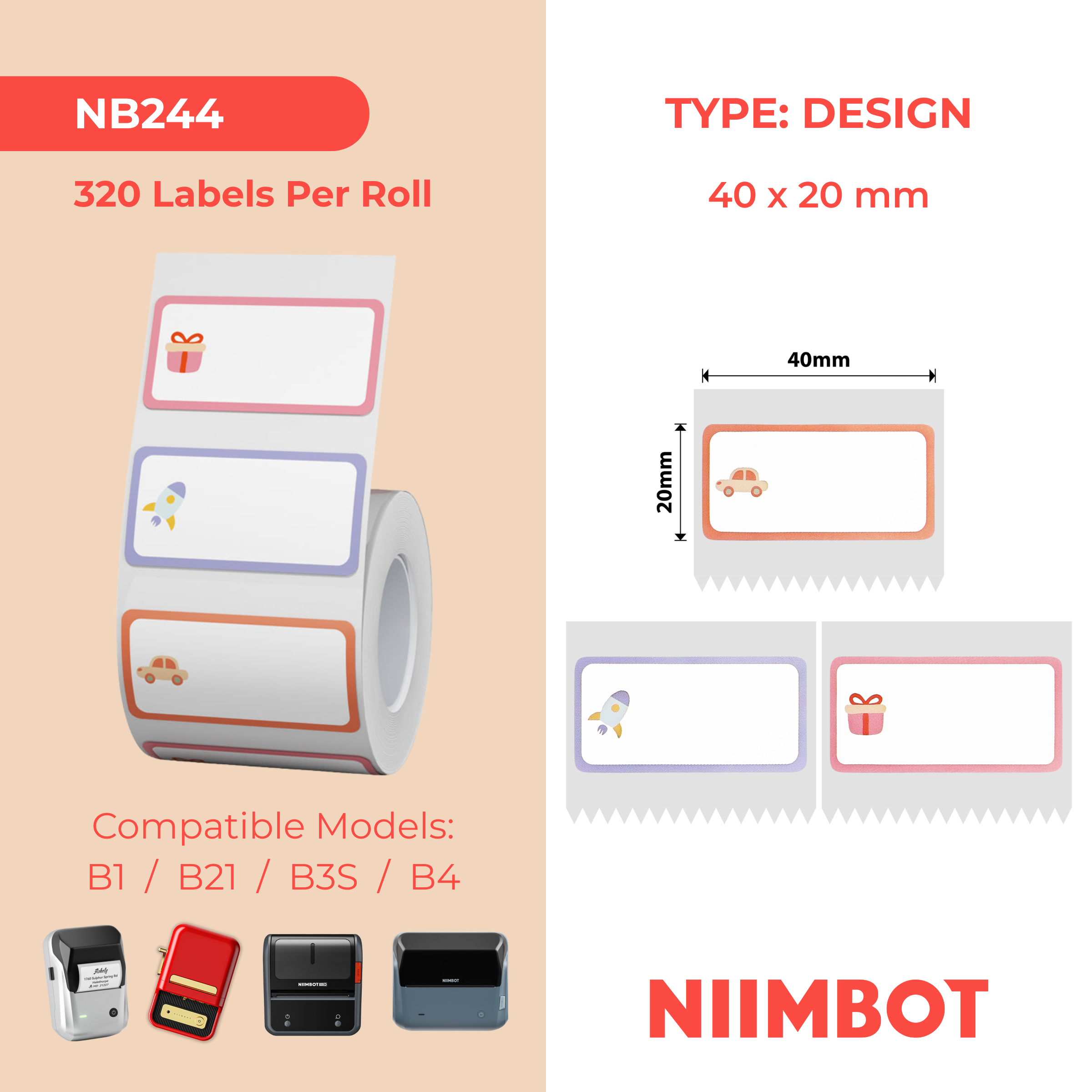 NB244 - NIIMBOT - B1 / B21 / B3S / B4 - 40X20MM - 320 TOY LABELS