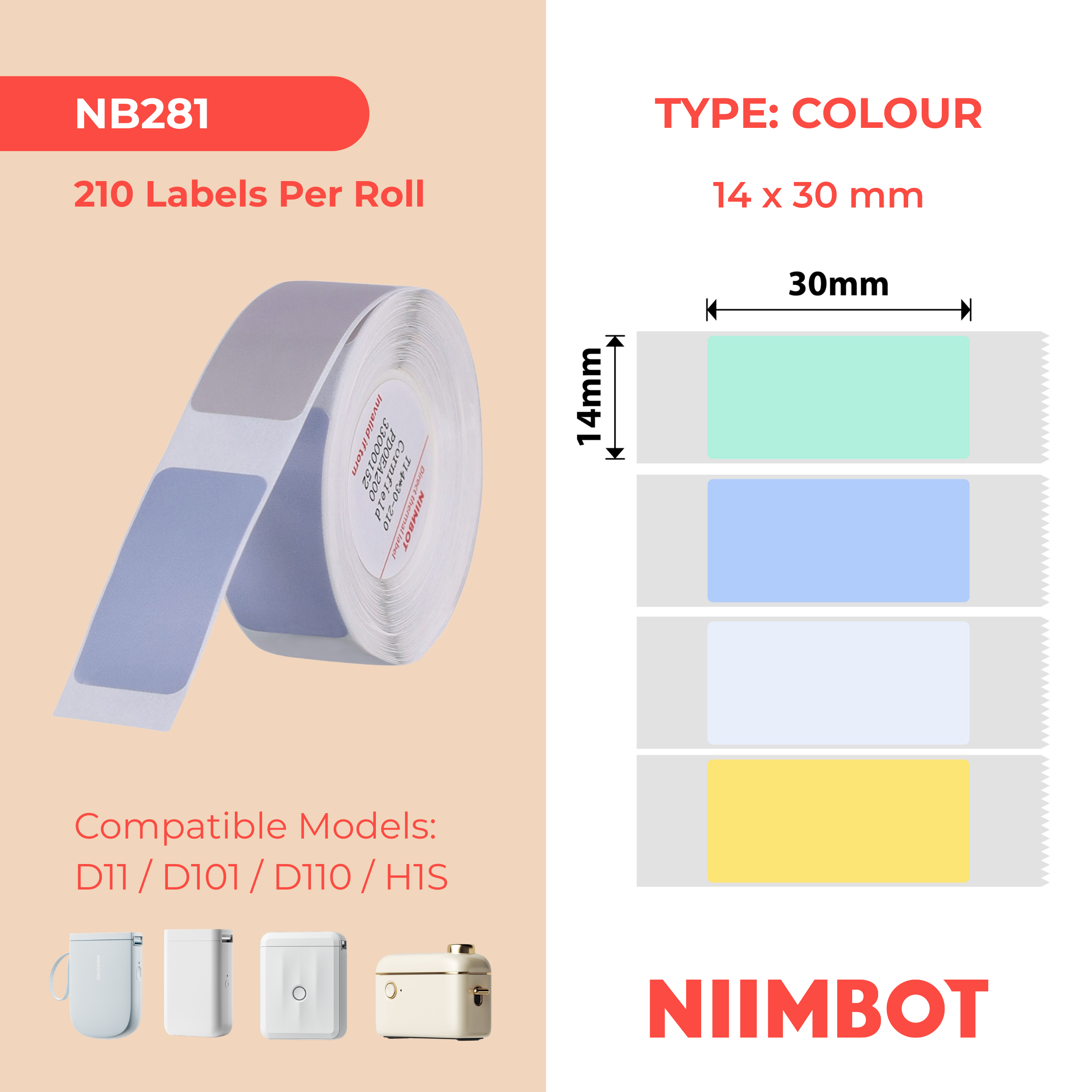 NB281 - NIIMBOT - D11 / D101 / D110 / H1S - 14X30MM - 210 CORNFIELD 4 COLOURS LABELS
