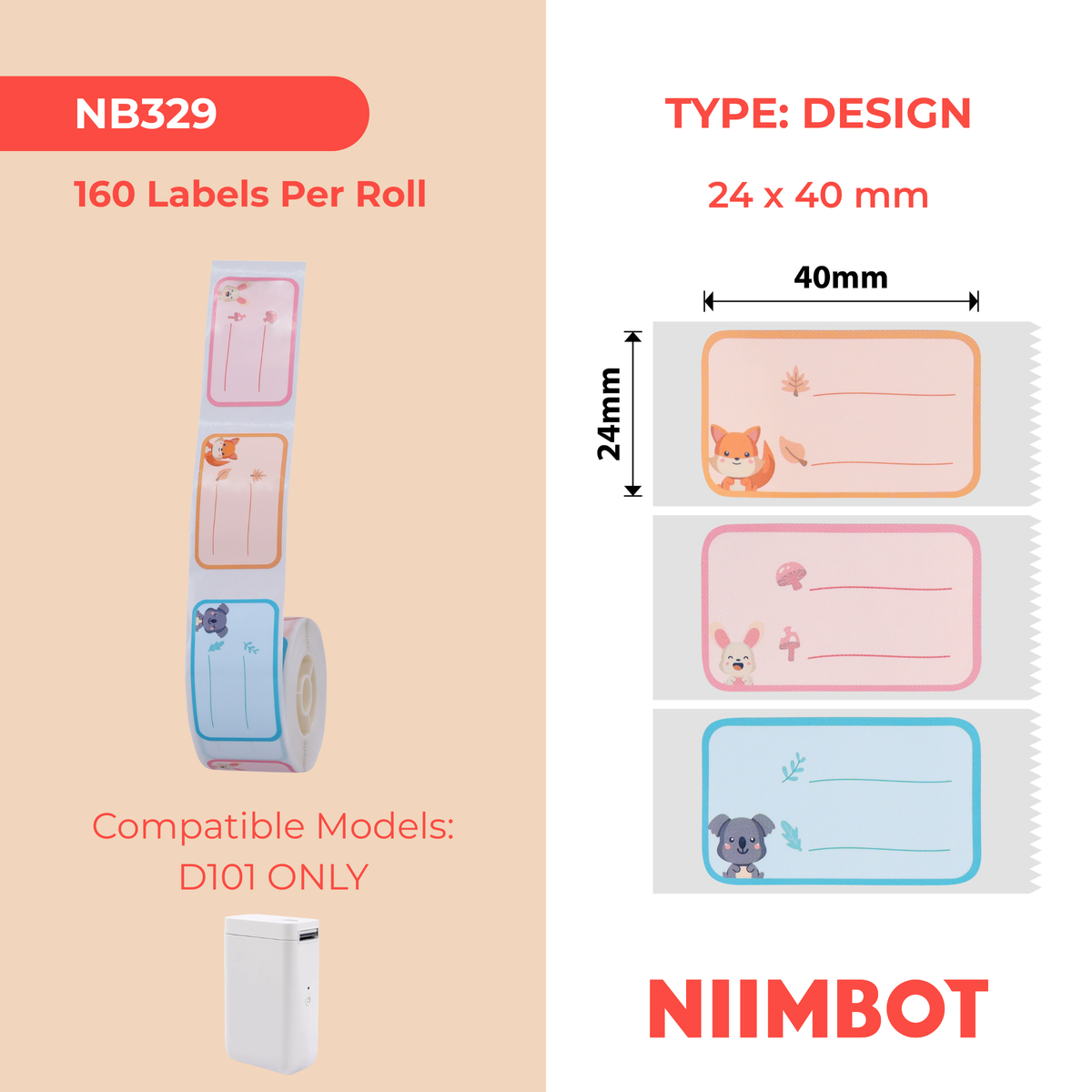 NIIMBOT - D101 Only - 24x40mm - Animal League - 160 Labels
