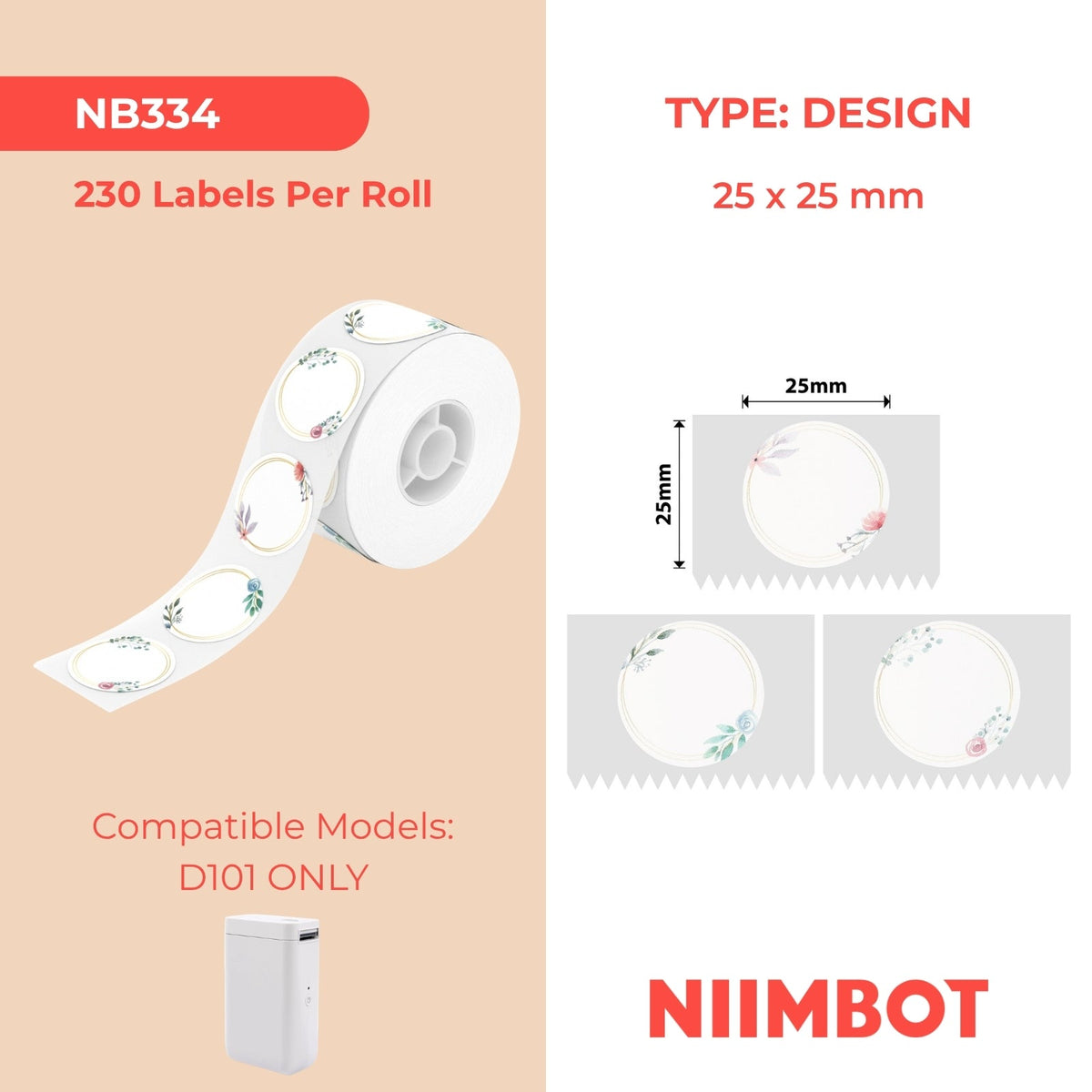NIIMBOT - D101 Only - 25x25mm - Flower Park Round - 230 Labels