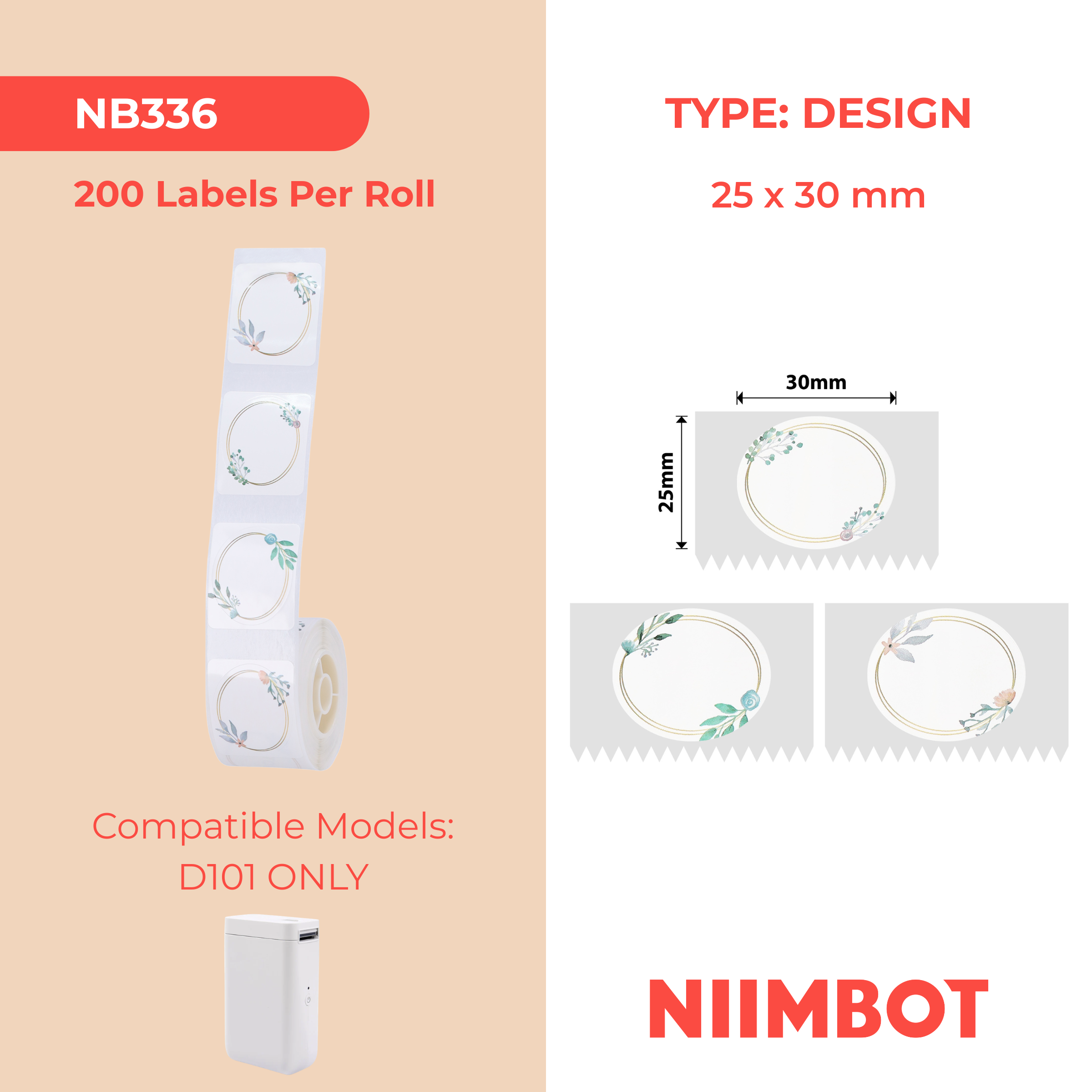 NB336 - NIIMBOT - D101 ONLY - 25X30MM - 200 PARK OVAL LABELS