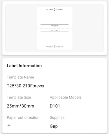 NB339 - NIIMBOT - D101 ONLY - 25X30MM - 210 FOREVER LABELS