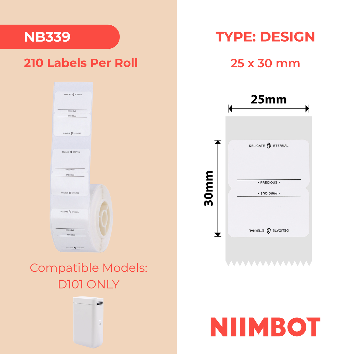 NB339 - NIIMBOT - SOLO D101 - R25X30MM - 210 ETICHETTE PER ROTOLO - FOREVER DESIGN