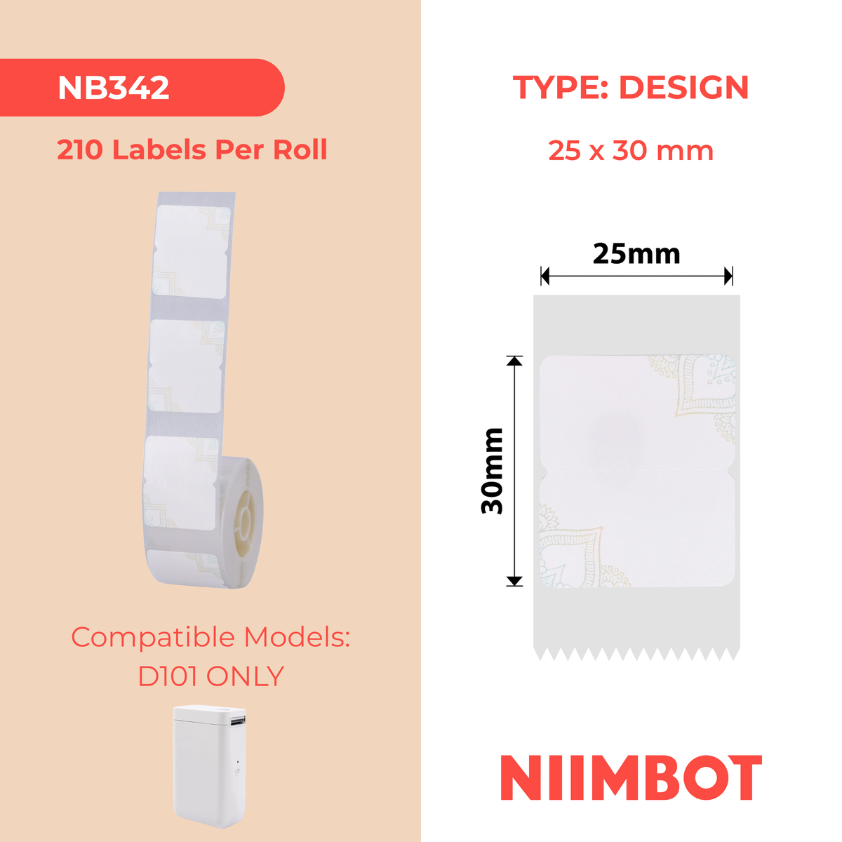 NIIMBOT - D101 Only - 25x30mm - Pandora Mark - 210 Labels