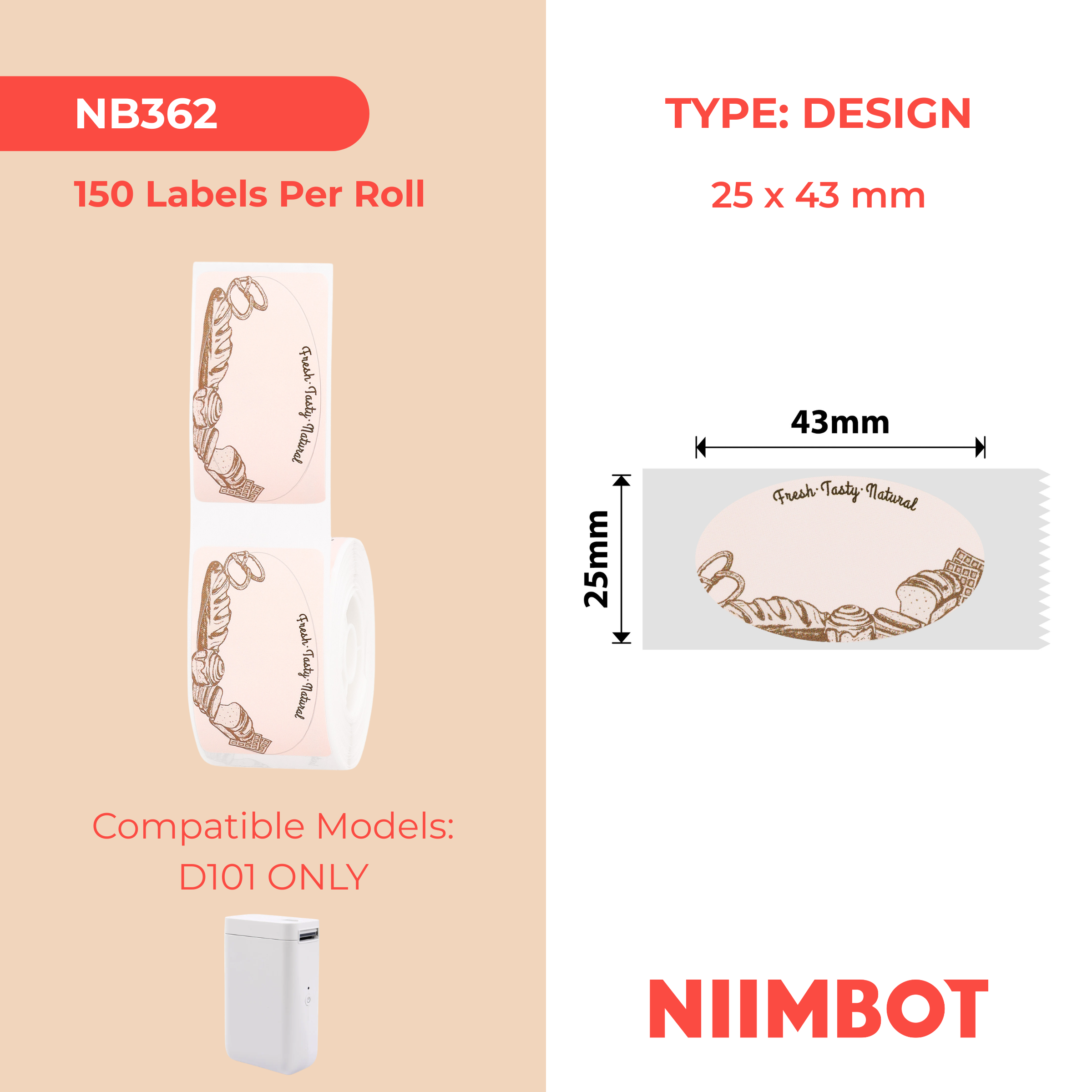 NB362 - NIIMBOT - D101 ONLY - 25X43MM - 150 SWEET TEA LABELS