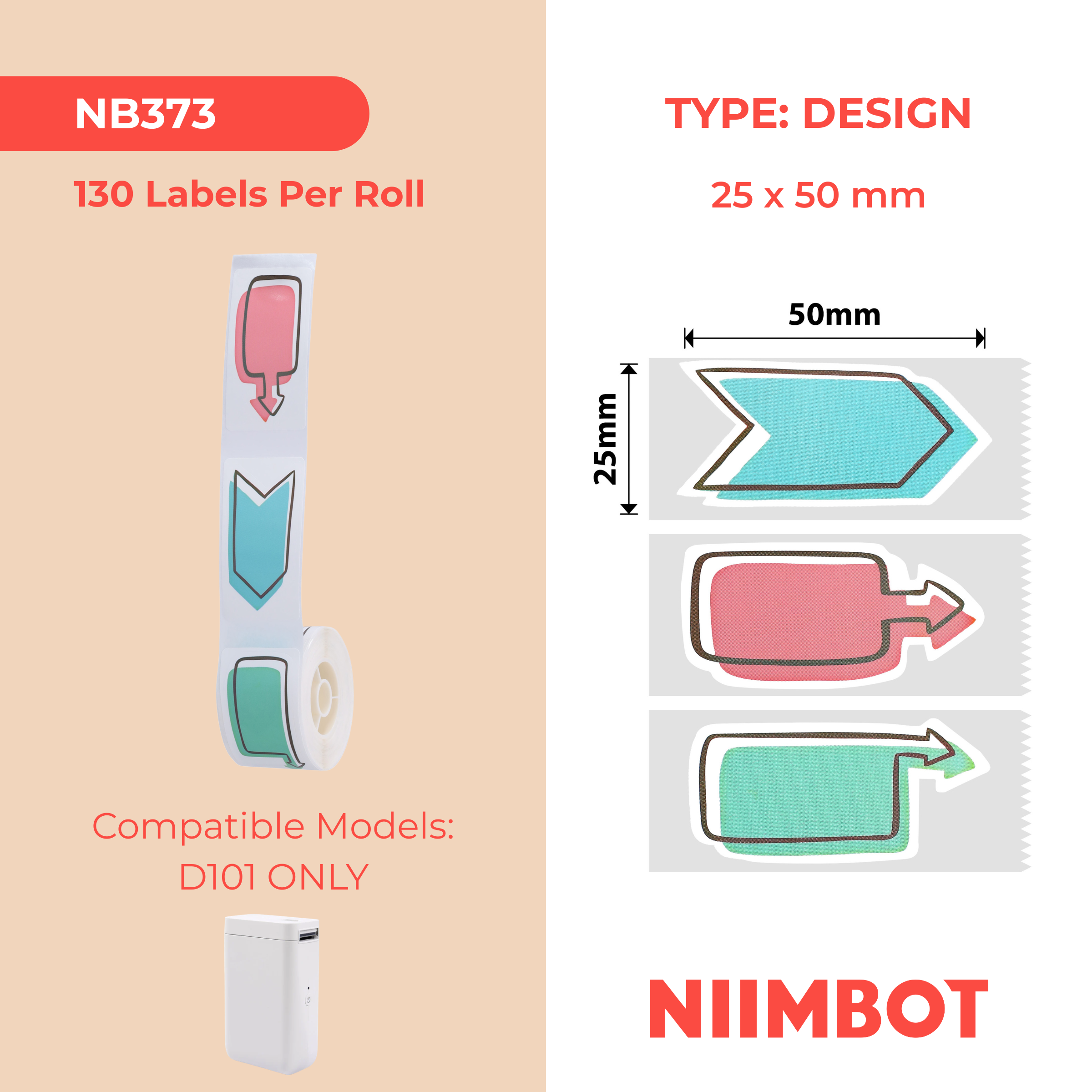 NB373 - NIIMBOT - D101 ONLY - 25X50MM - 130 WATCH HERE LABELS