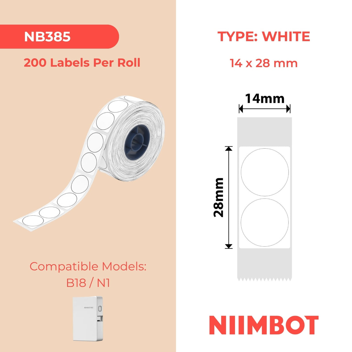 NIIMBOT - N1 - 14x28mm - White Round - 200 Labels