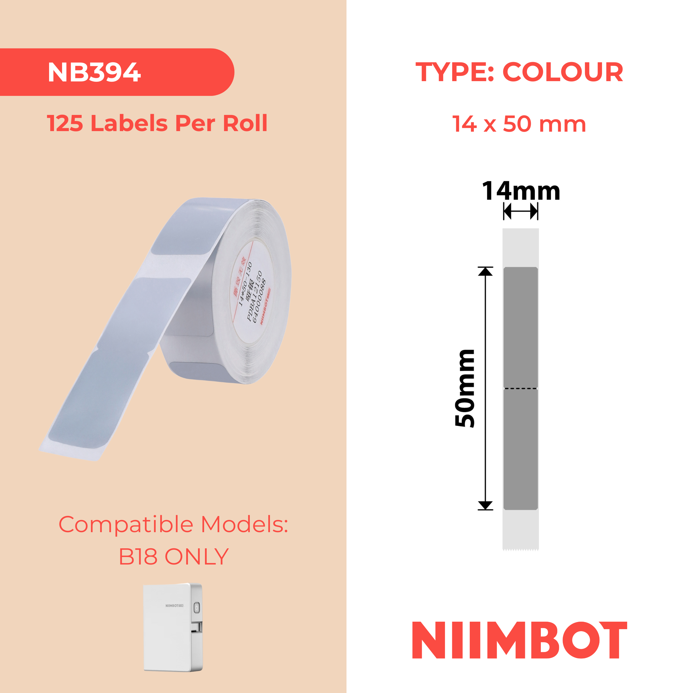 NB394 - NIIMBOT - B18 / N1 - 14X50MM - 125 DARK SILVER LABELS