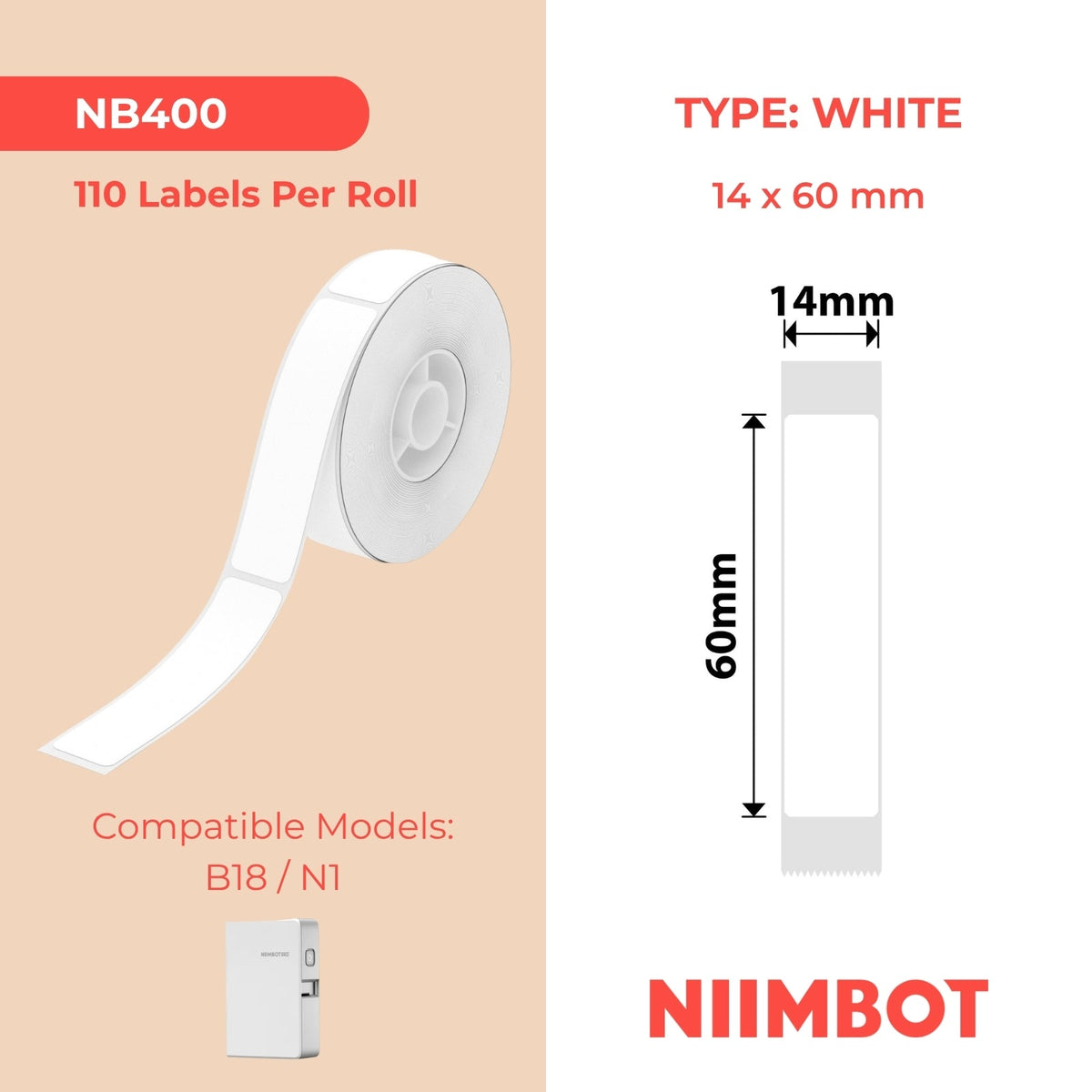 NIIMBOT - N1 - 14x60mm - White - 110 Labels