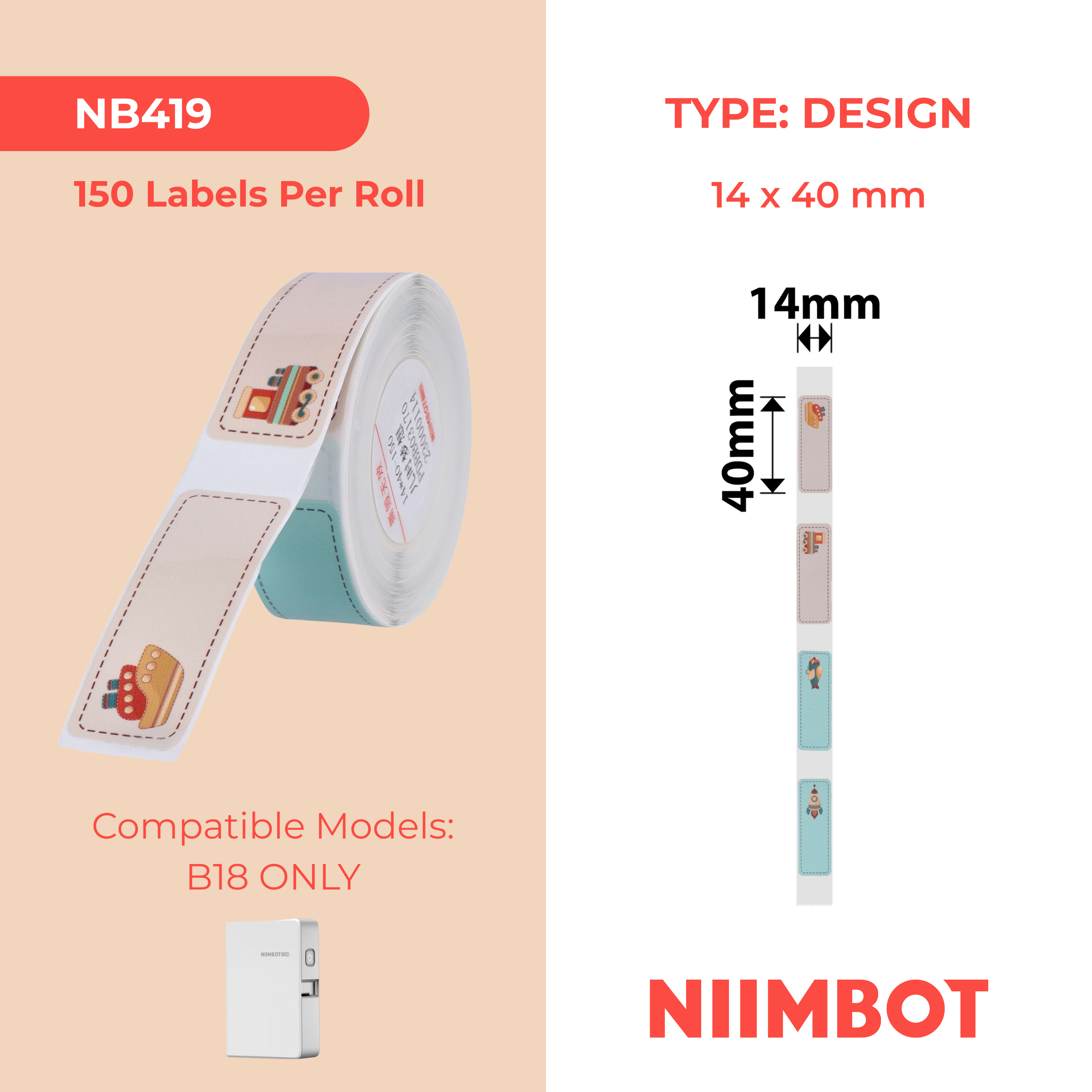 NB419 - NIIMBOT - N1 / B18 - 14X40 - 150 TRAVELING LABELS