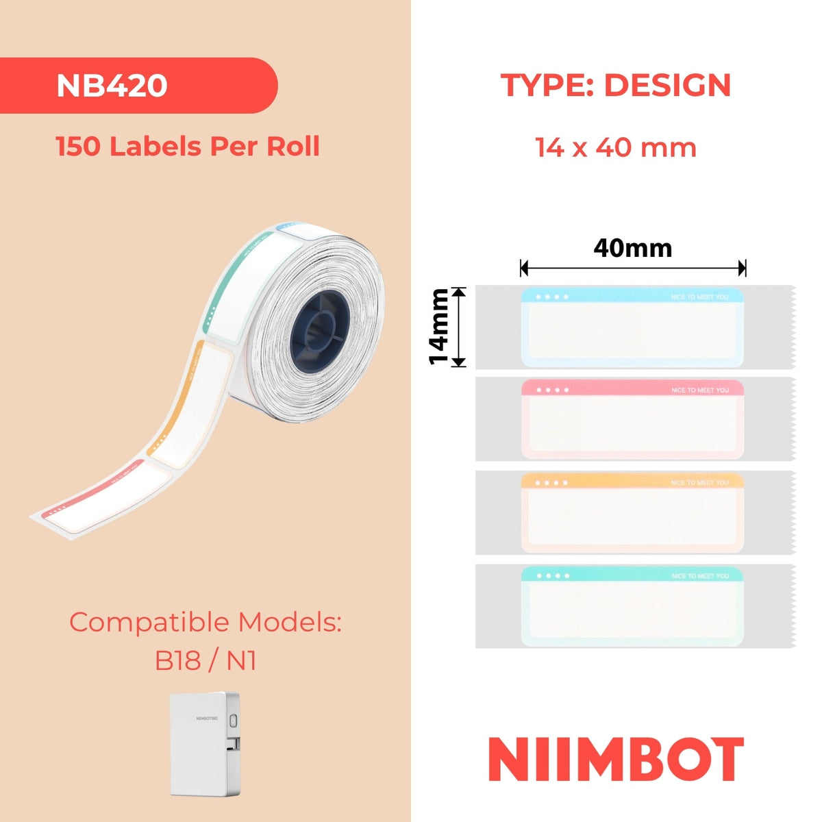 NIIMBOT - N1 - 14x40mm - Nice To Meet You - 150 Labels