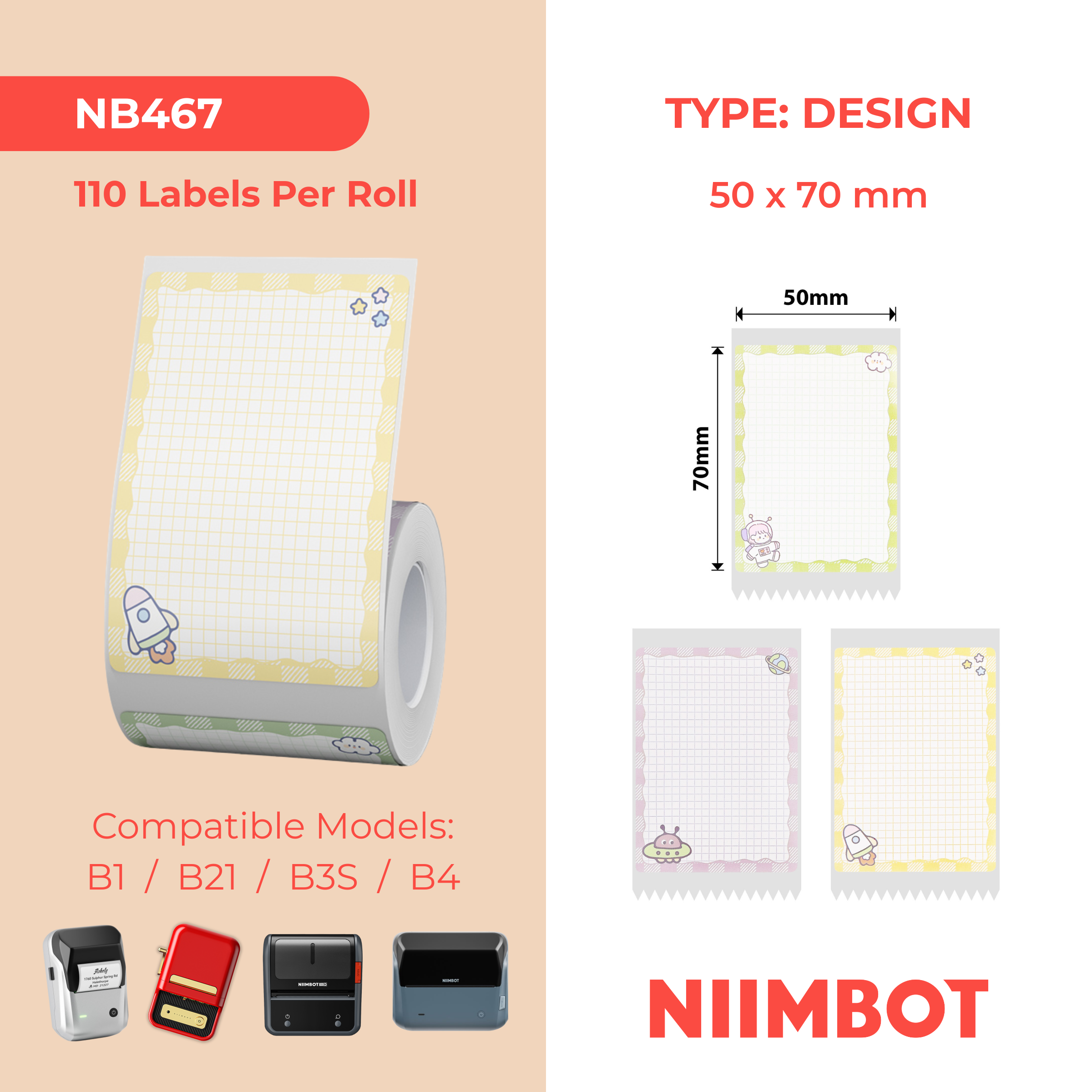NB467 - NIIMBOT - B1 / B21 / B3S / B4 - T50X70MM - 110 ETICHETTE PER ROTOLO - DESIGN CAMPEGGIO