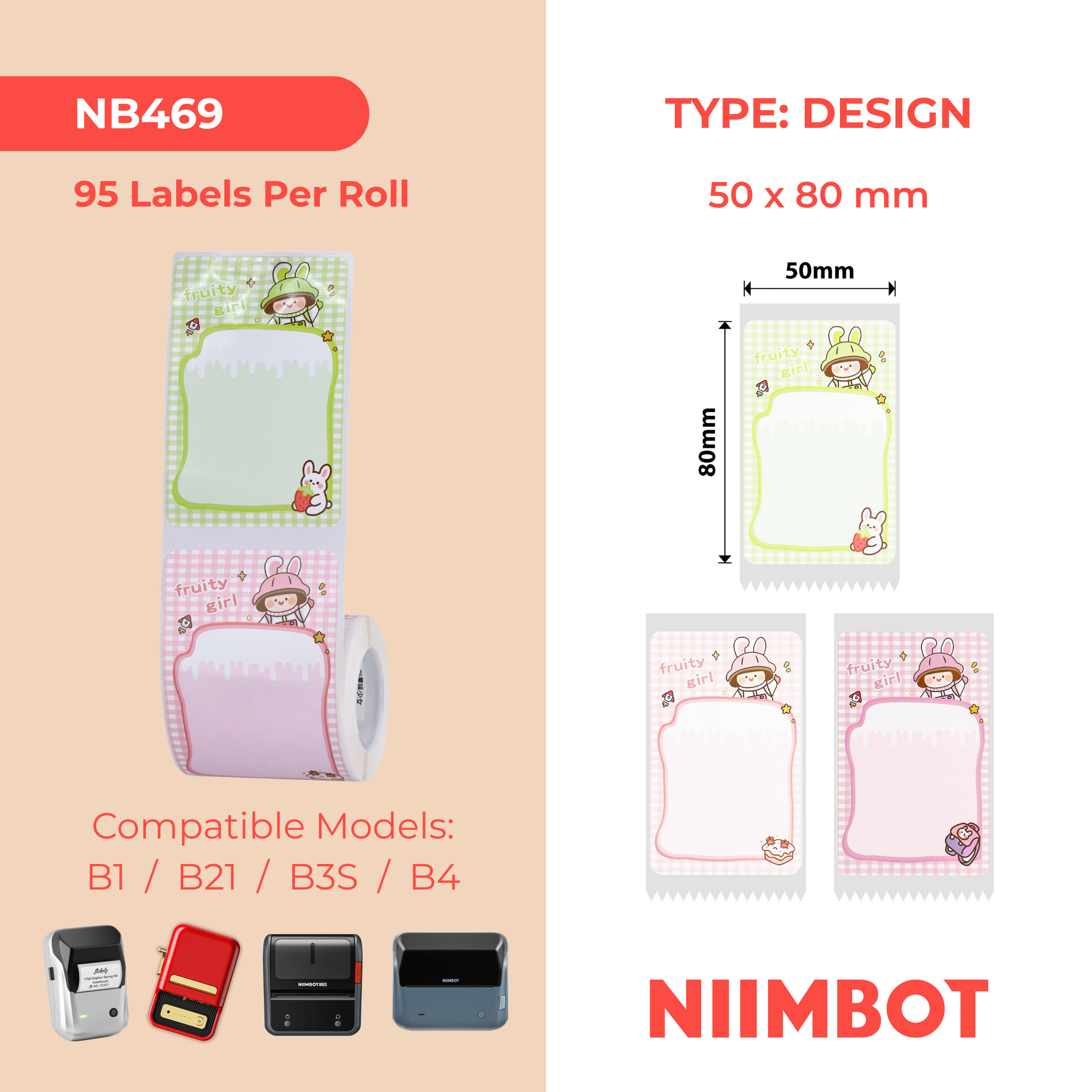 NB469 - NIIMBOT - B1 / B21 / B3S / B4 - 50X80MM - 95 FRUITY GIRL LABELS