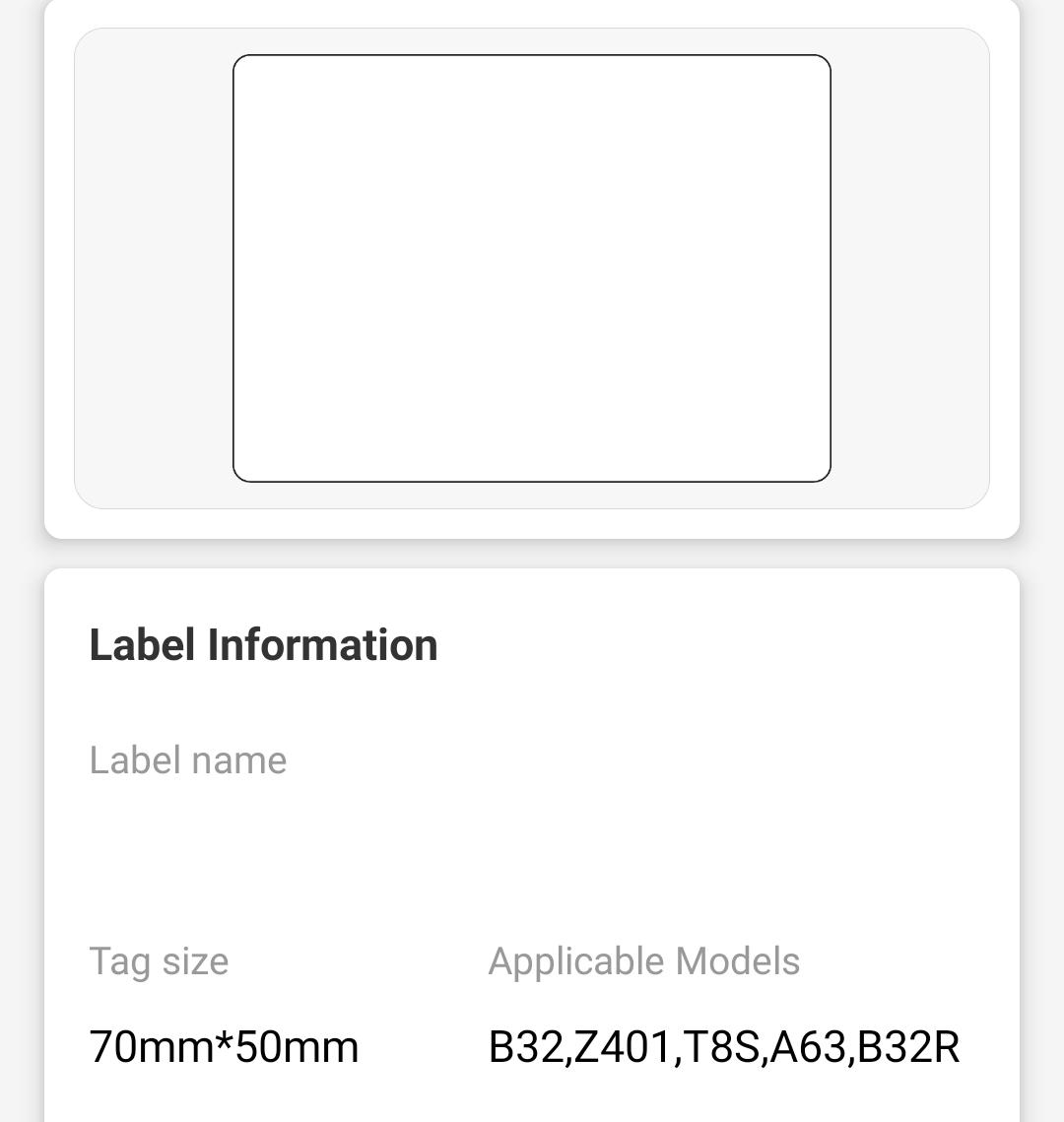 NB478 - NIIMBOT - Z401 ONLY - 70X50MM - 300 WHITE LABELS
