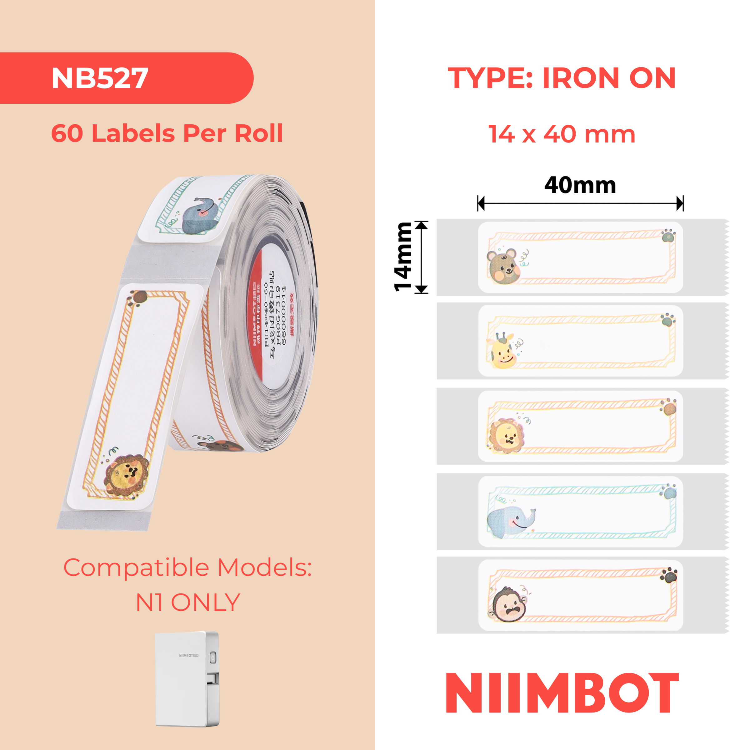 NB527 - NIIMBOT - B18 / N1 - 14X40MM - 60 CIRCUS IRON ON LABELS