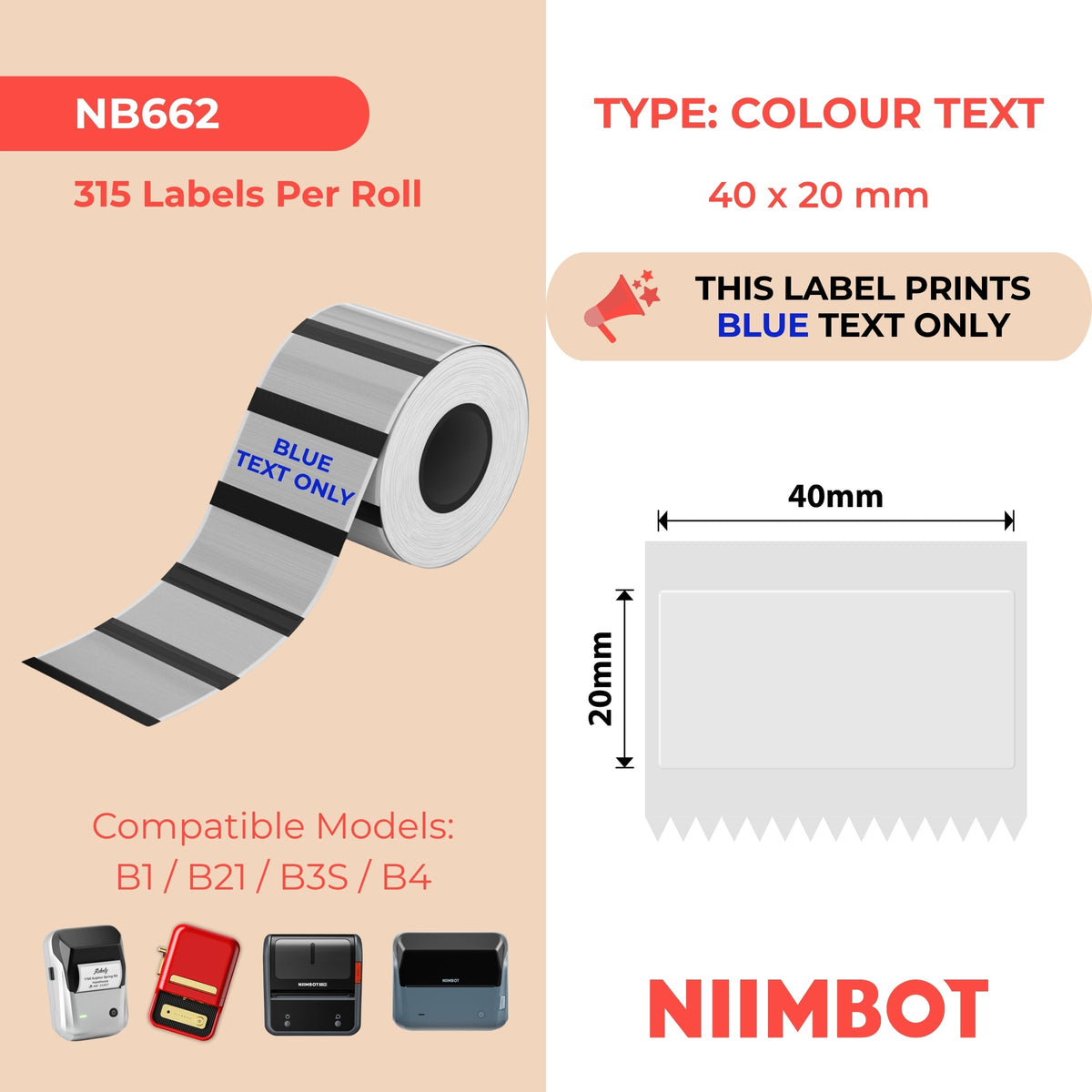 NIIMBOT - B Range - 40x20mm - Transparent Blue Text Only - 315 Labels