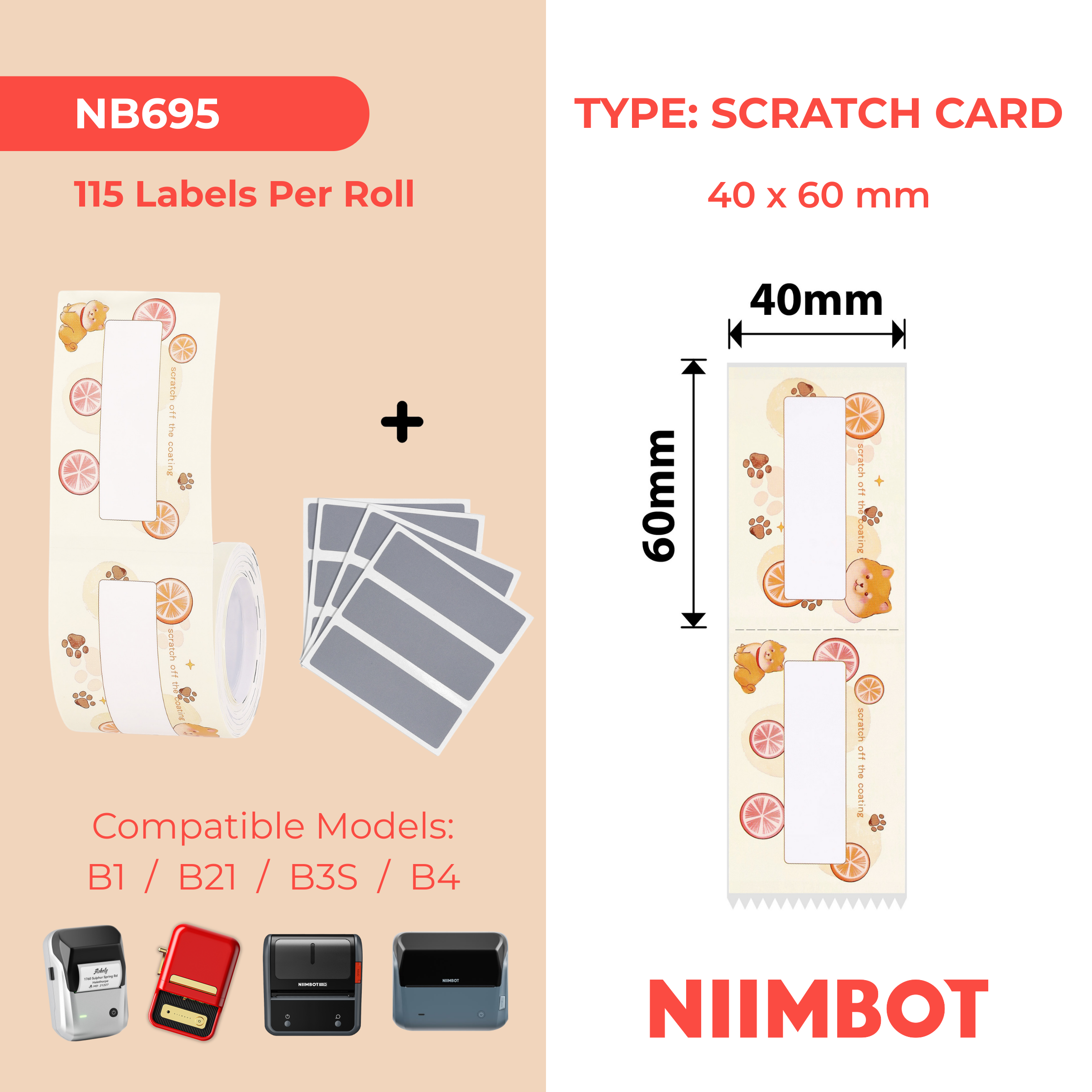 NB695 - NIIMBOT - B1 / B21 / B3S / B4 - TP40X60 - 115 ETICHETTE - GIALLO LIMONE