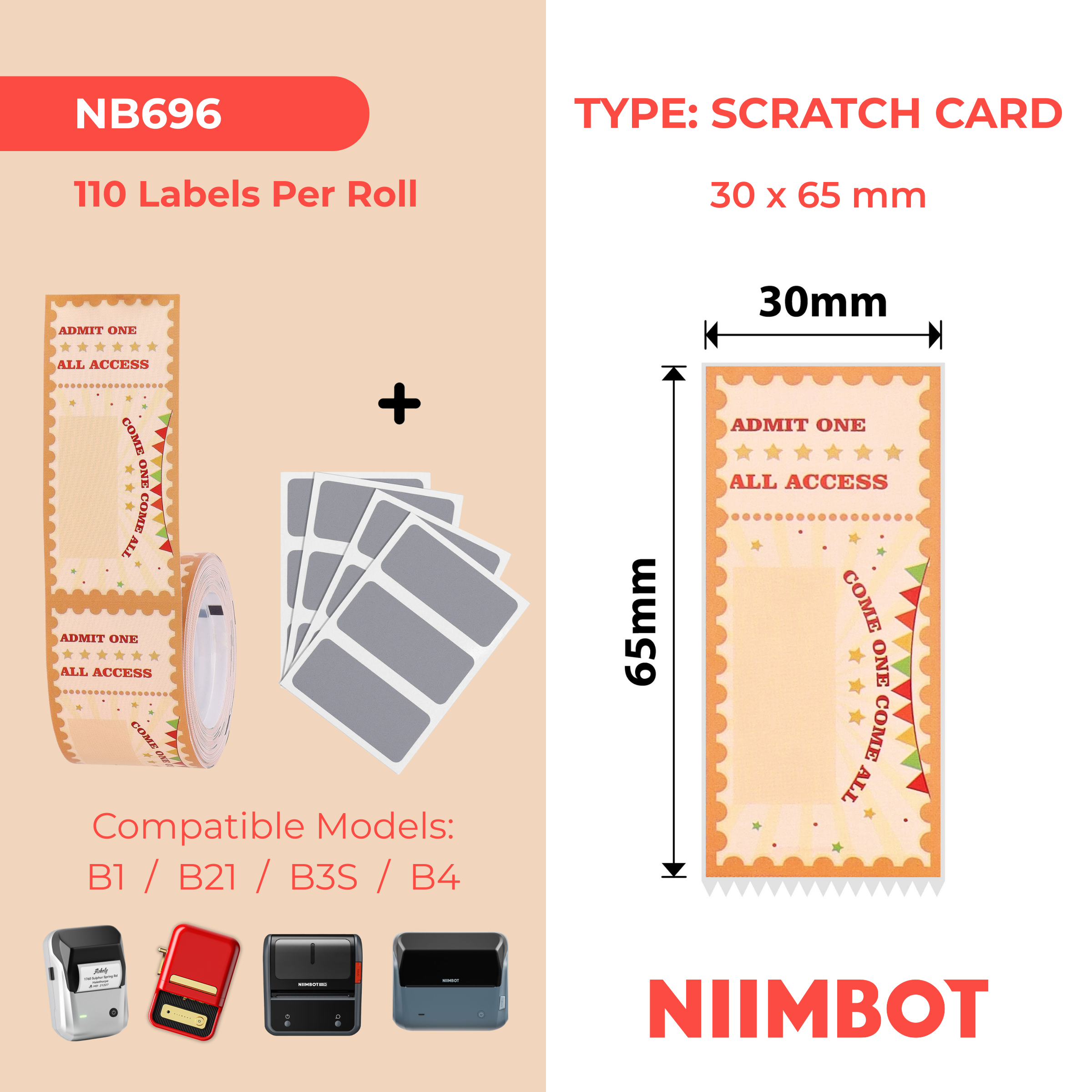 NB696 - NIIMBOT - B1 / B21 / B3S / B4 - TP30X65 - 110 ÉTIQUETTES - CARTES PORTE-BONHEUR