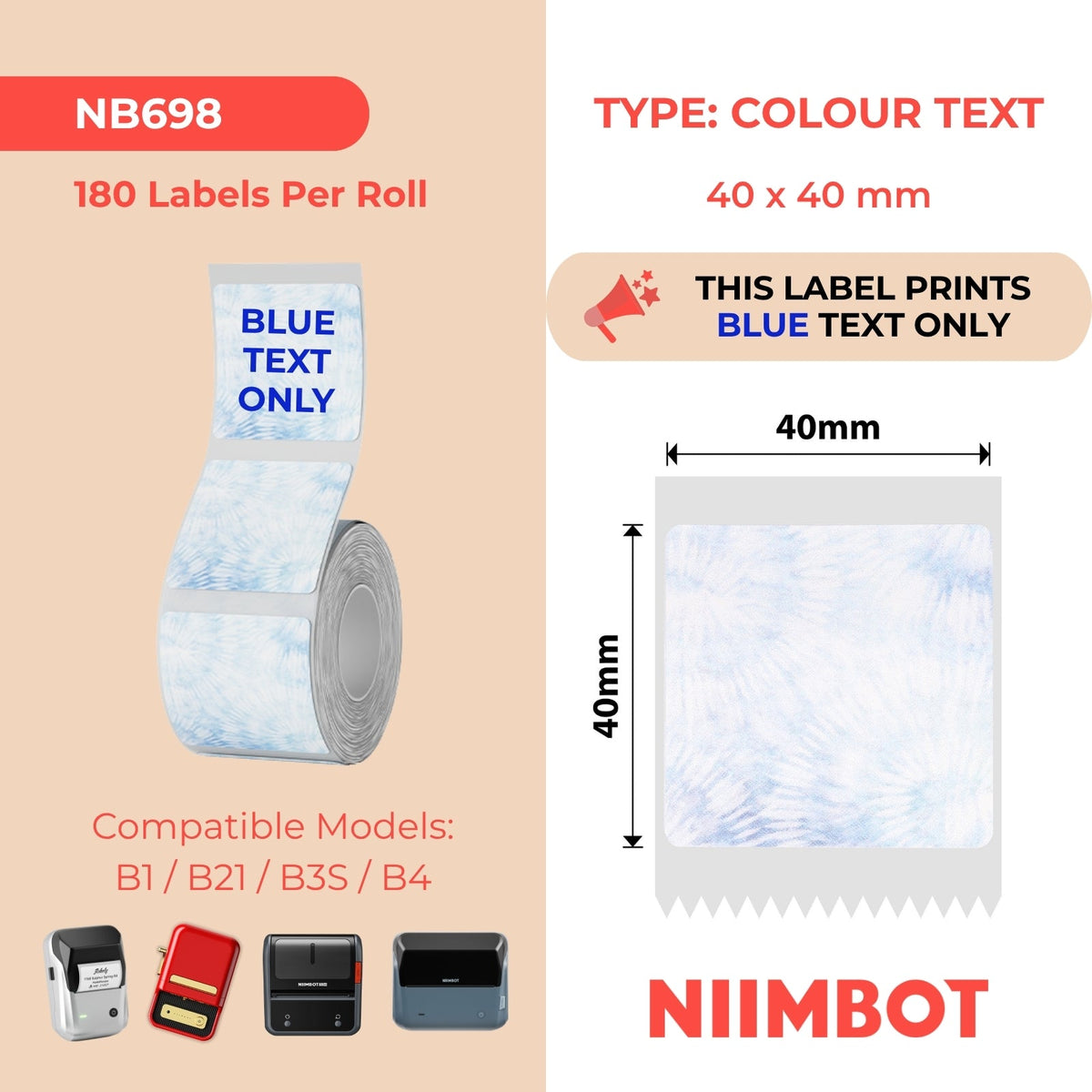 NB698 - NIIMBOT - T40*40MM - 180 ETICHETTE - QUADERNO BLU CON LETTERE BLU