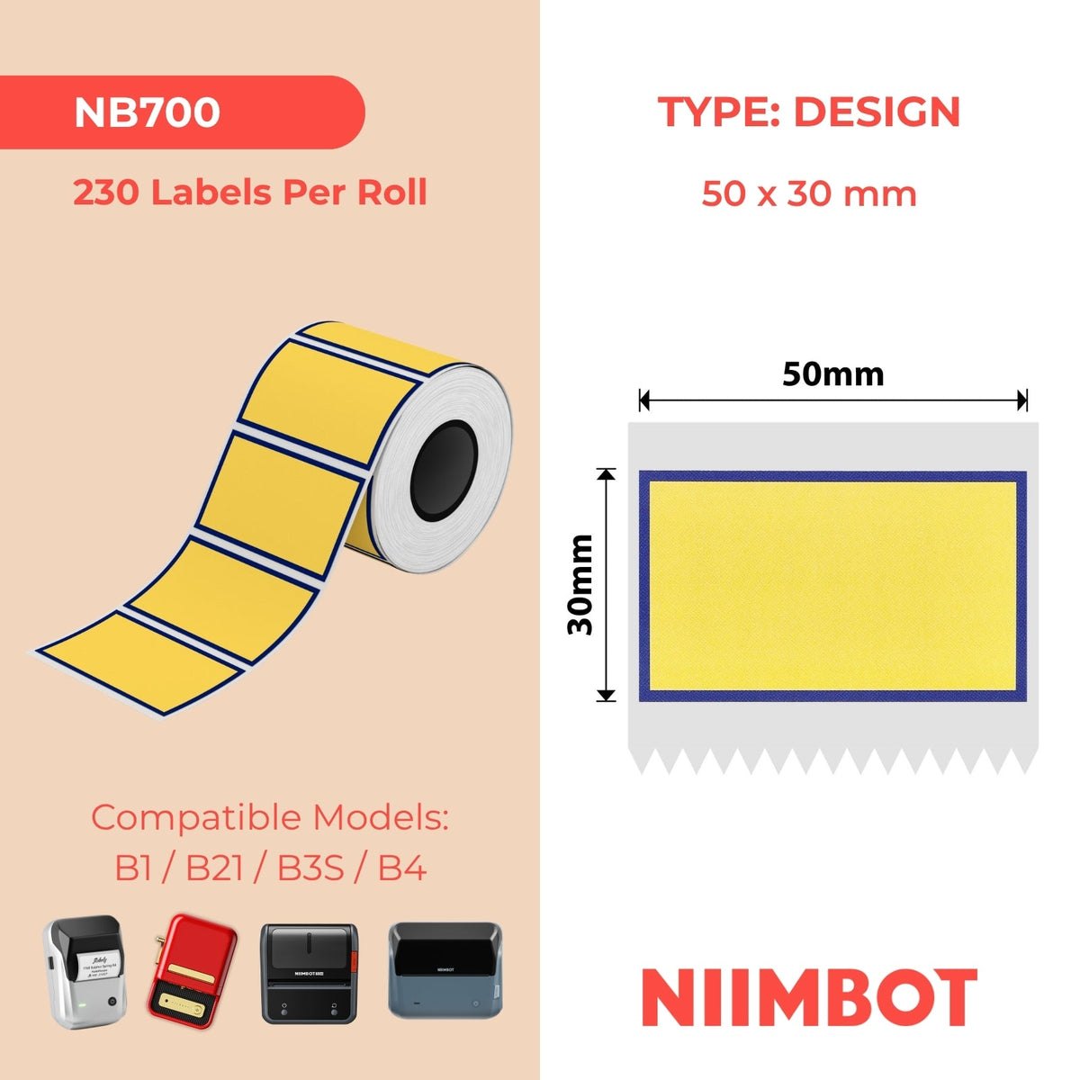 NIIMBOT - B Range - 50x30mm - Blue Border - 230 Labels