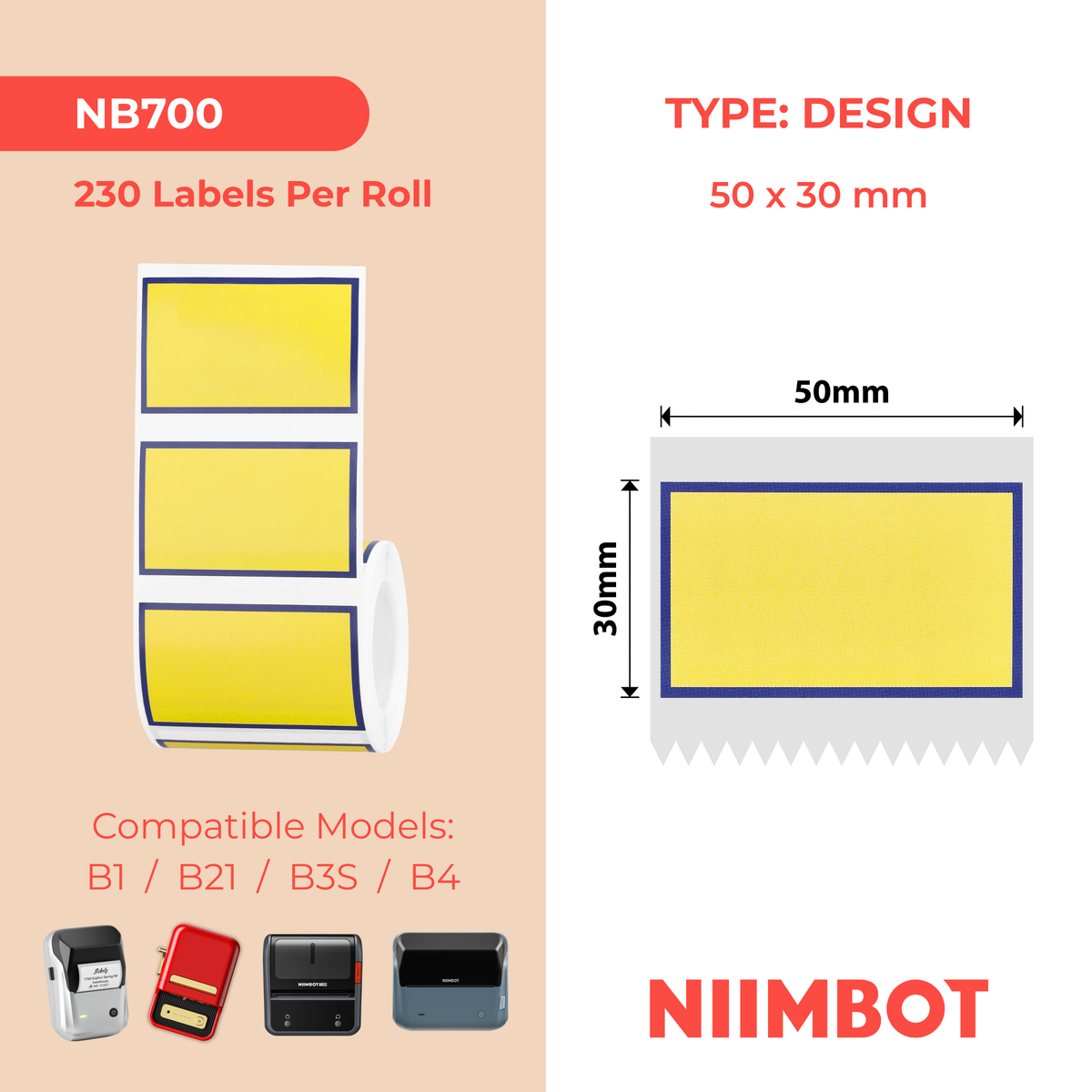 NIIMBOT - B Range - 50x30mm - Blue Border - 230 Labels