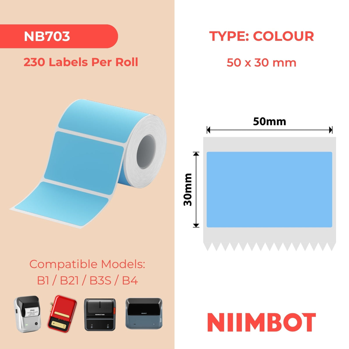 NB703 - NIIMBOT - T50*30MM - 230 ÉTIQUETTES - BLEU