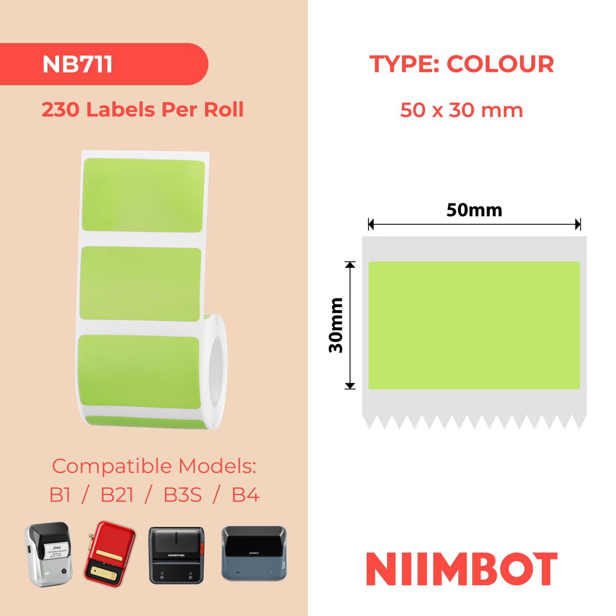 NIIMBOT - B Range - 50x30mm - Tender Green - 230 Labels