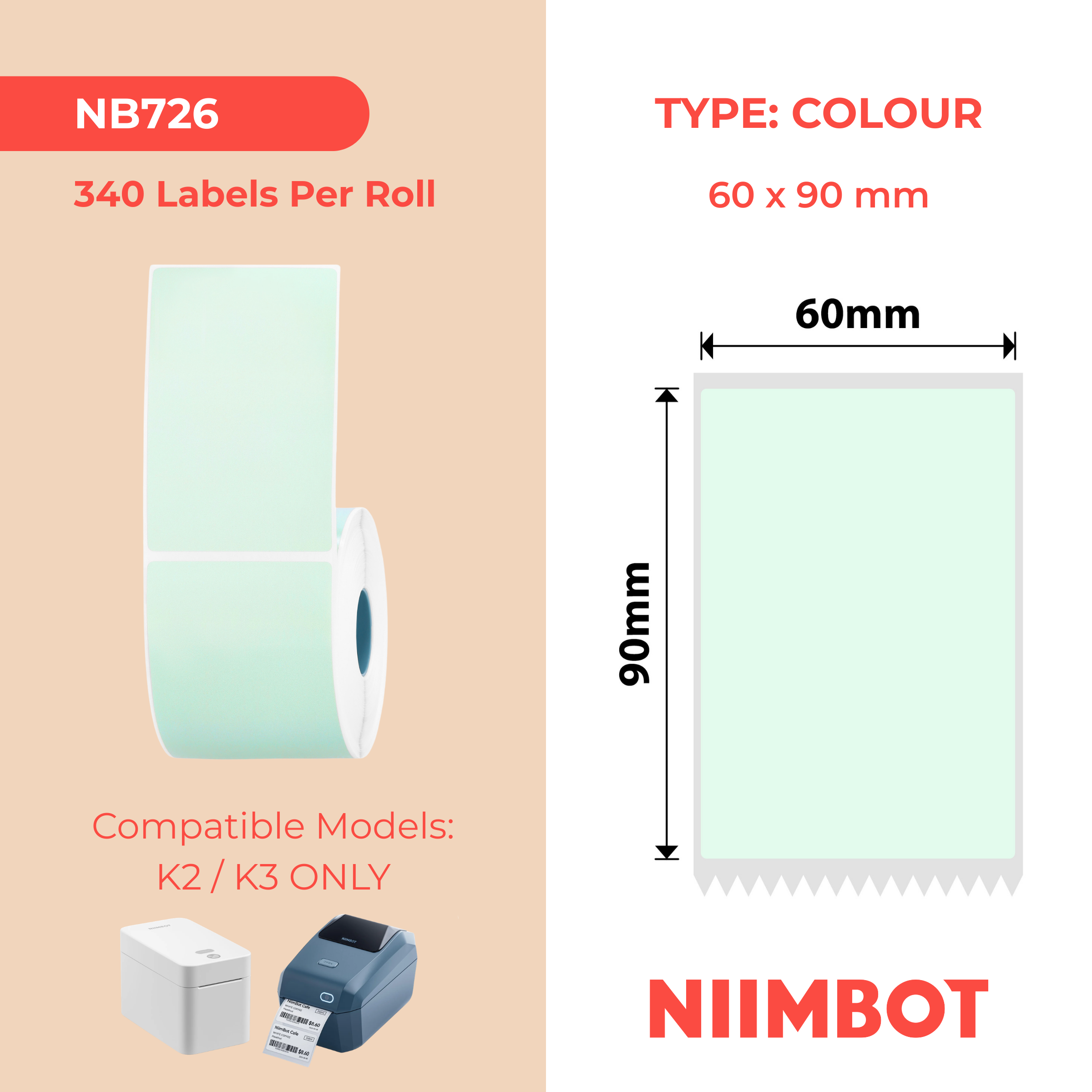 NB726 - NIIMBOT - T60*90MM - 340 ETICHETTE - VERDE CHIARO