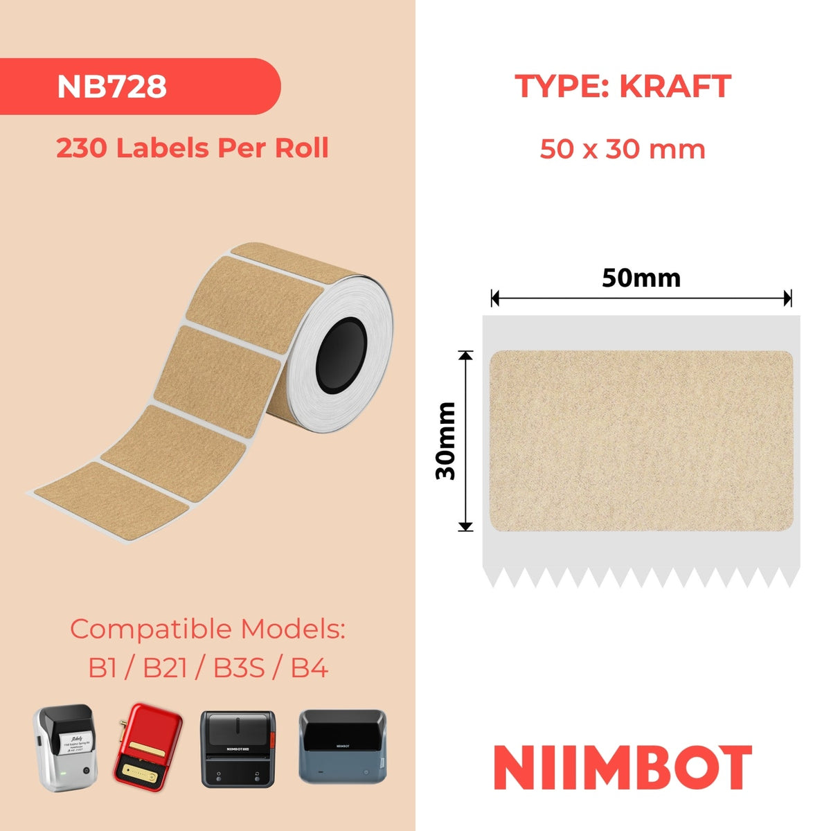 NB728 - NIIMBOT - T50*30MM - 230 ETICHETTE - KRAFT OPACO